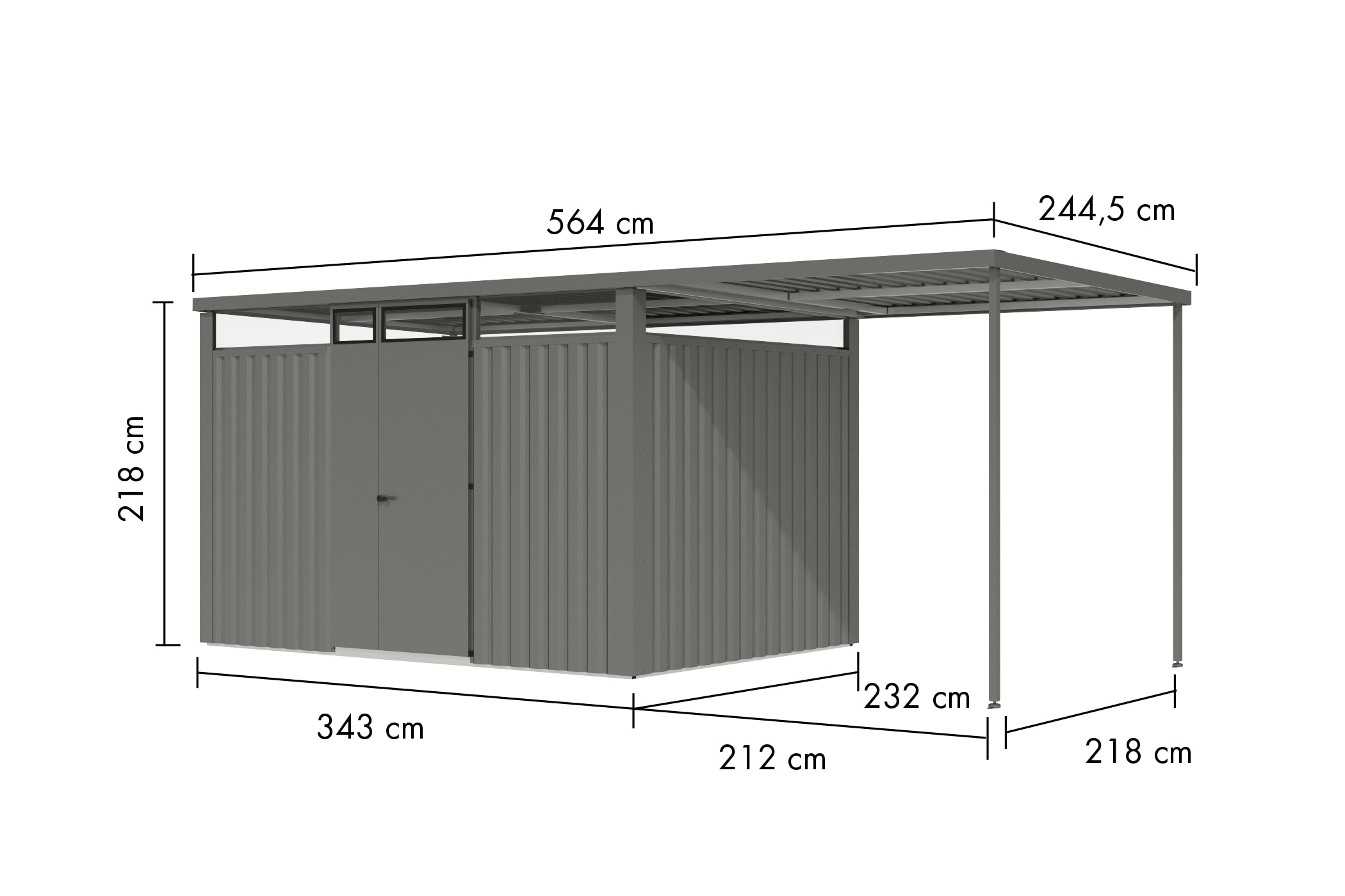 Karibu Gartenhaus »"Østen 3" SET mit Anbaudach 2,25 m«, pulverbeschichtetes Trapezblech, Rahmen aus verzinktem Vierkantrohr