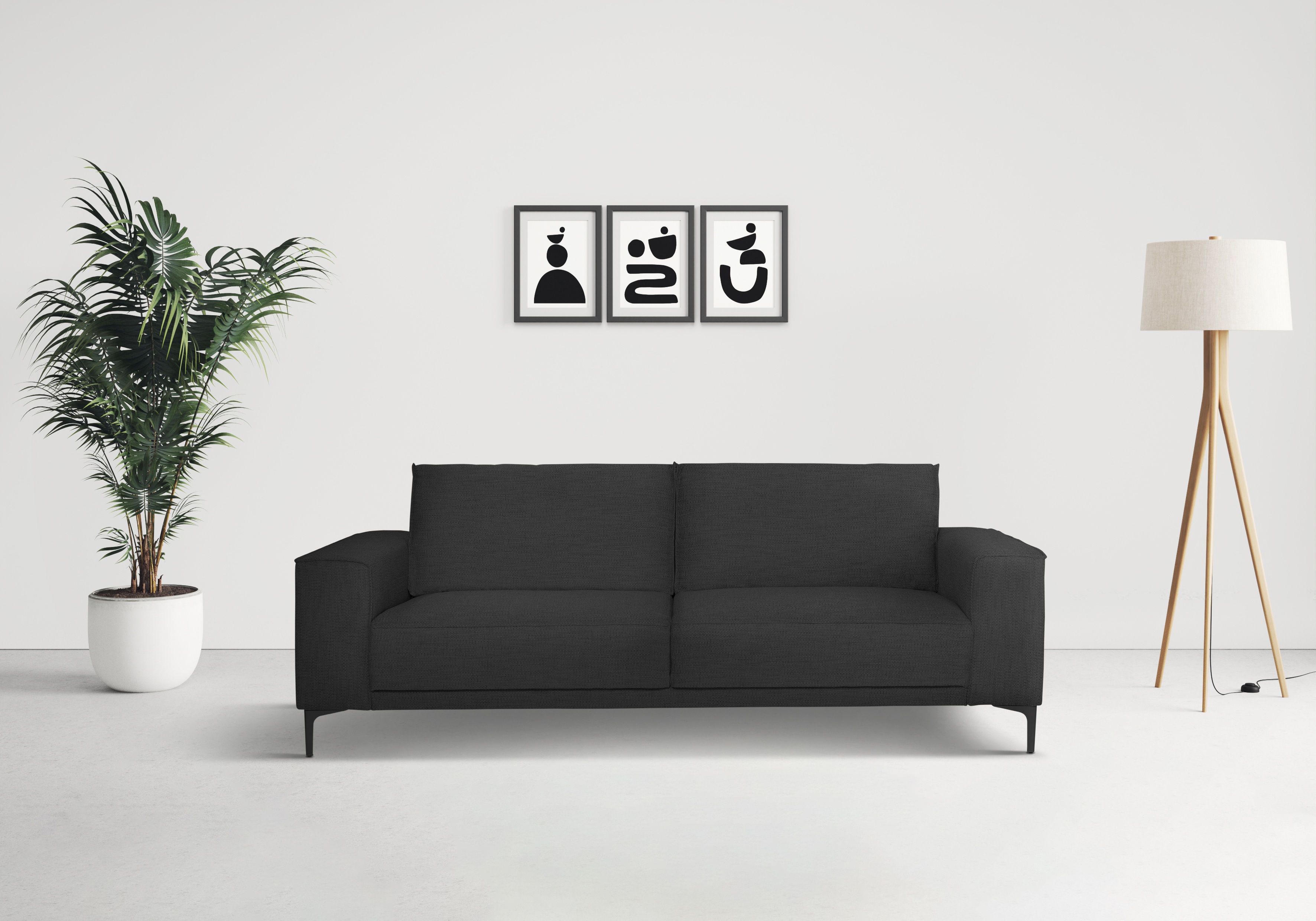 OTTO home 3-Sitzer "OLAND Flachgewebe, Sofa, B: 224 cm, Skandi-Design" Struktur, Flachgewebe, Luxus-Microfaser, Boucle