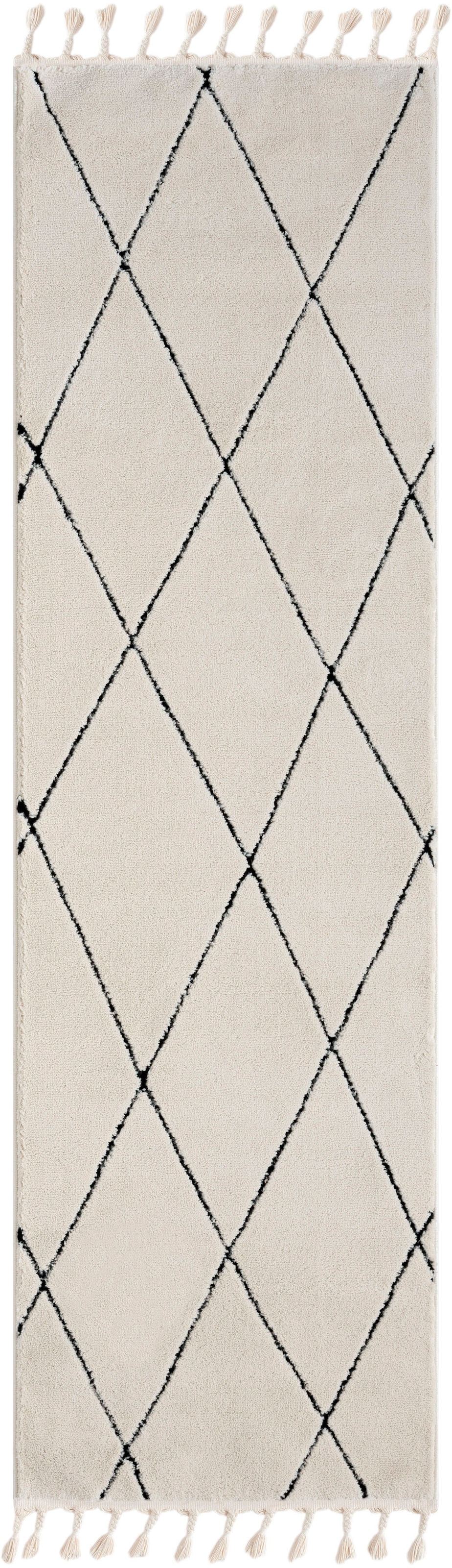 Myflair Möbel & Accessoires Hochflor-Läufer »Moroccan Pattern«, rechteckig, modern, marokkanisches Design, Rauten Muster, weich, mit Fransen