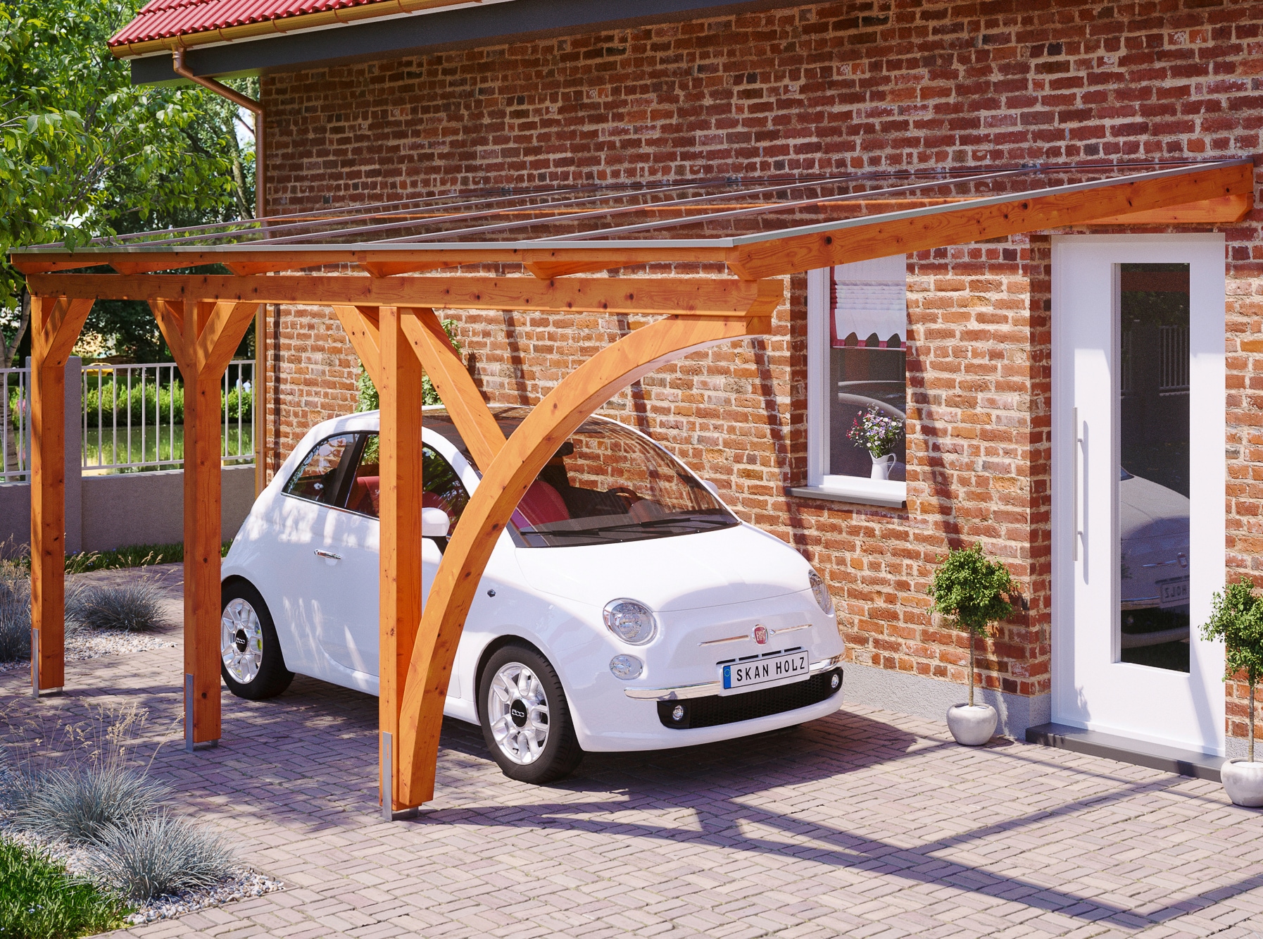 Skanholz Anlehncarport "Eifel", Leimholz-Nordisches Fichtenholz, 276 cm, hellbraun