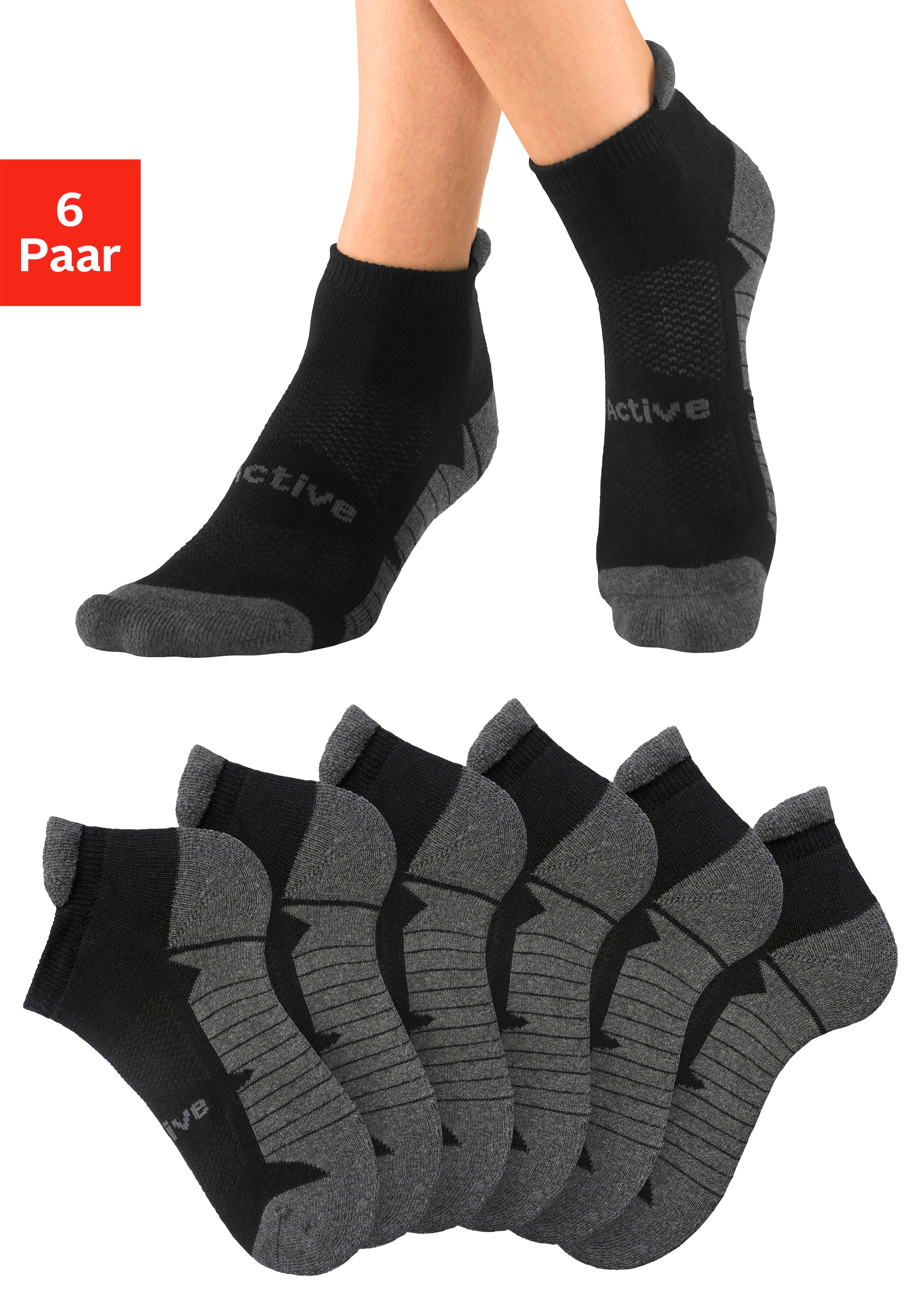 LASCANA ACTIVE Sneakersocken, (Packung, 6 Paar), mit weicher Frotteesohle