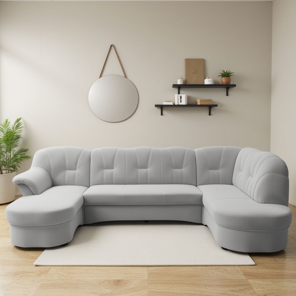 DOMO collection Wohnlandschaft »Flores auch in Leder-Bezug, B/T/H: 293/180/86 cm, U-Form«, (3 St.), wahlweise mit Bettfunktion, wahlweise mit Federkern