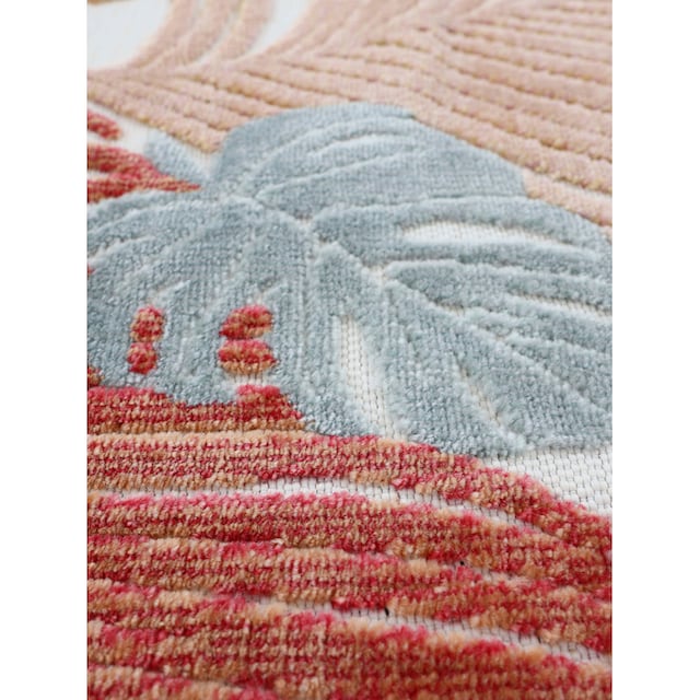 carpetfine Teppich »Deja 104«, rund, robustes Flachgewebe, Motiv- Floral  Palmenblätter, Hoch-Tief Effekt auf Rechnung | BAUR