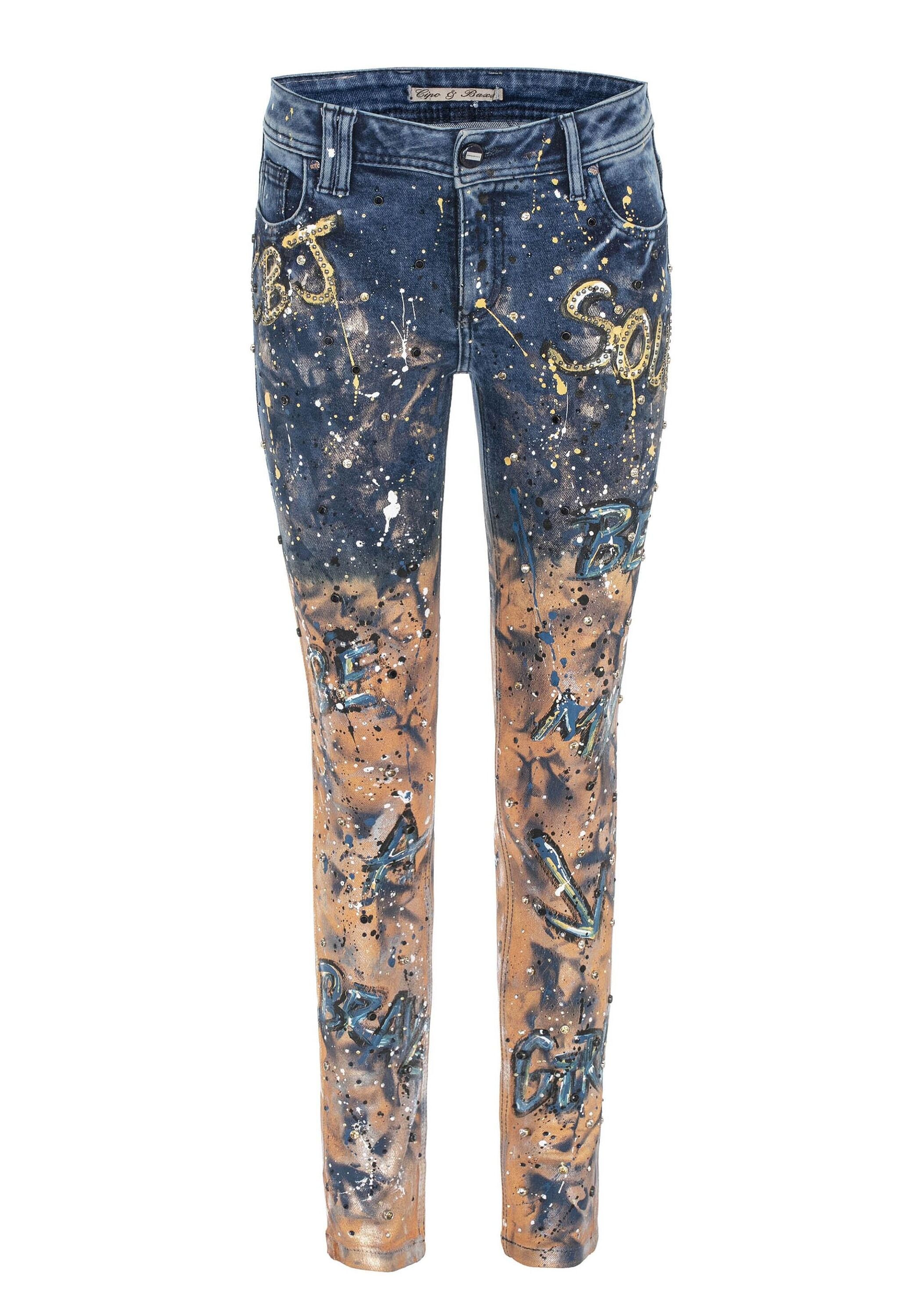 Cipo & Baxx Slim-fit-Jeans »Jeans«, Mit coolen Schriftzügen, WD440