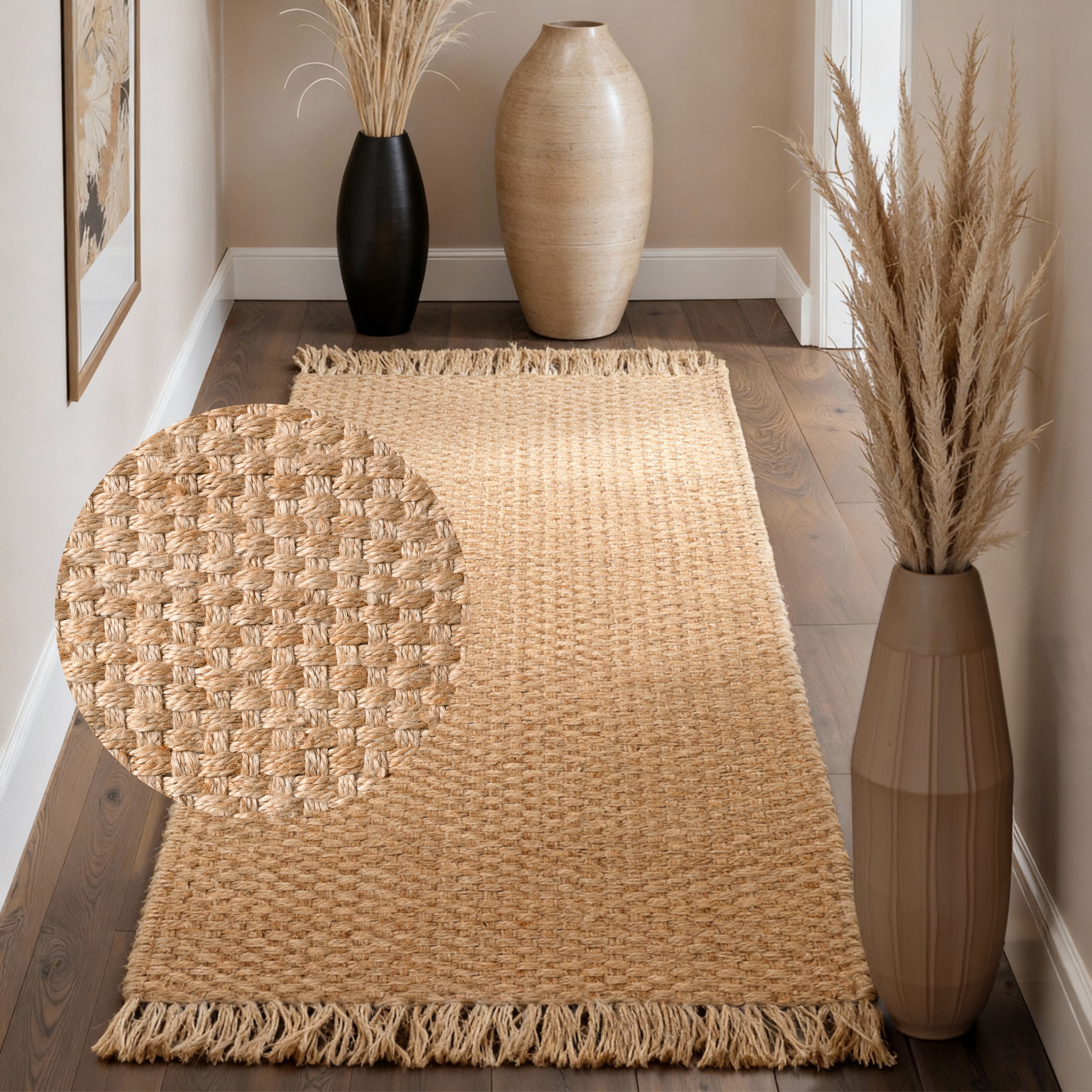 HANSE Home Teppich "Fjord" rechteckig 10 mm Höhe Jute, Handgemacht, Naturteppich, Wohnzimmer, Läufer, Fransen