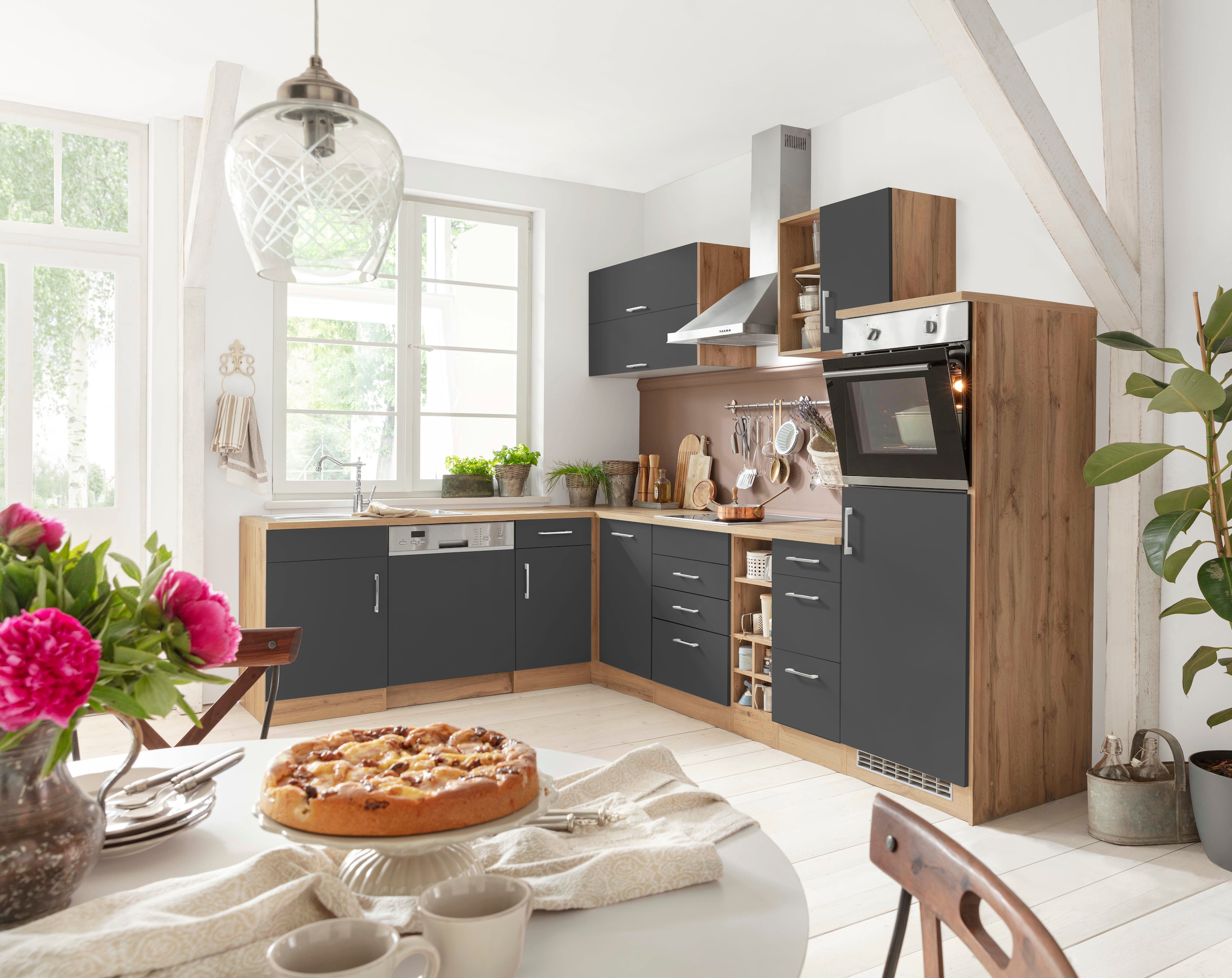 KOCHSTATION Winkelküche »KS-Colmar«, mit E-Geräten, Stellbreite 210/300 cm