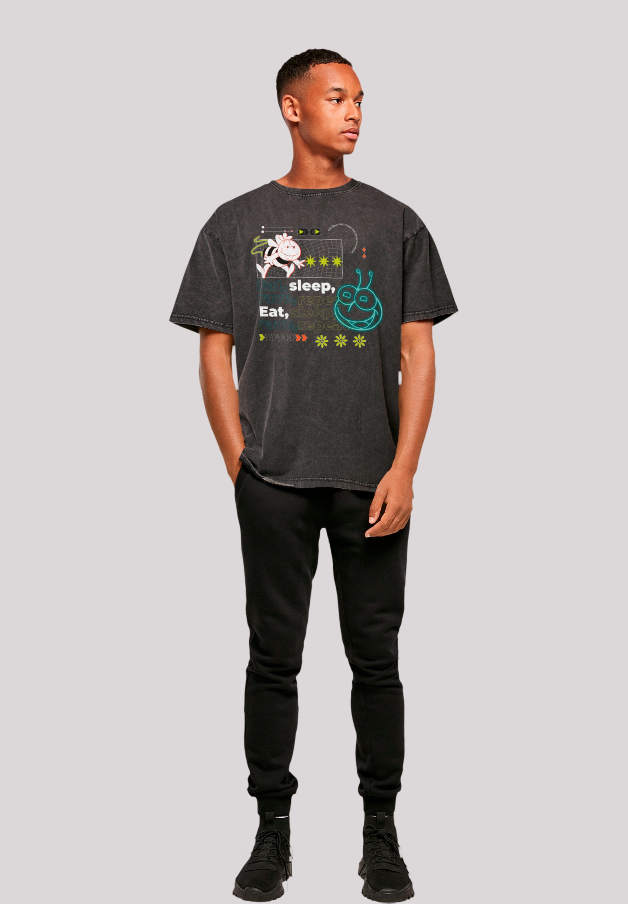 F4NT4STIC T-Shirt »Die Biene Maja Eat Sleep Rave Repeat«, Retro, Heroes of Childhood, TV Serie
