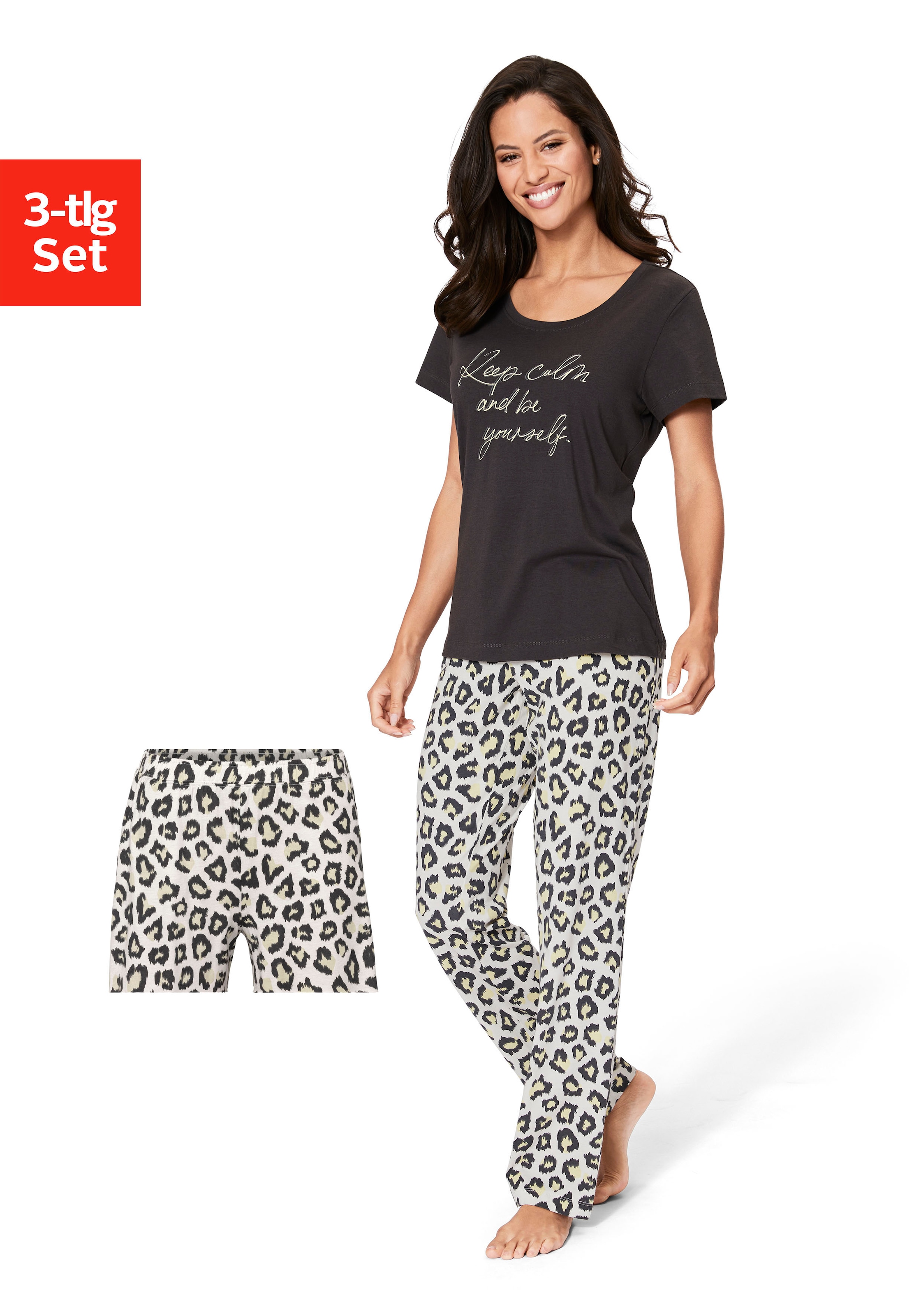 Vivance Dreams Pyjama, 3 mit Leo-Print günstig online kaufen
