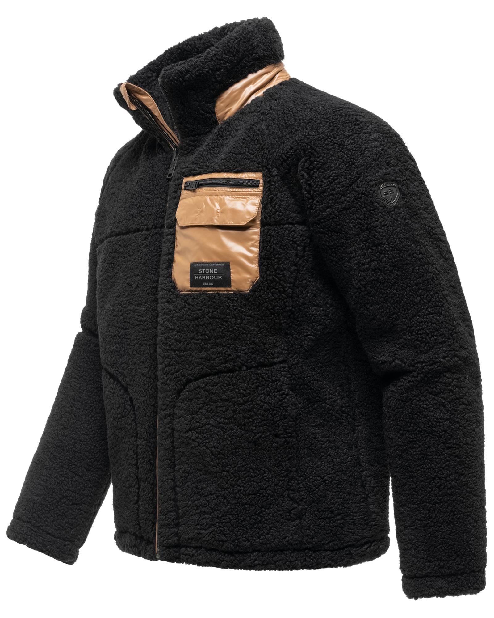 Stone Harbour Plüschjacke »Sorees XX« ohne Kapuze Warme Herren Winterjacke aus weichem Teddy-Fleece