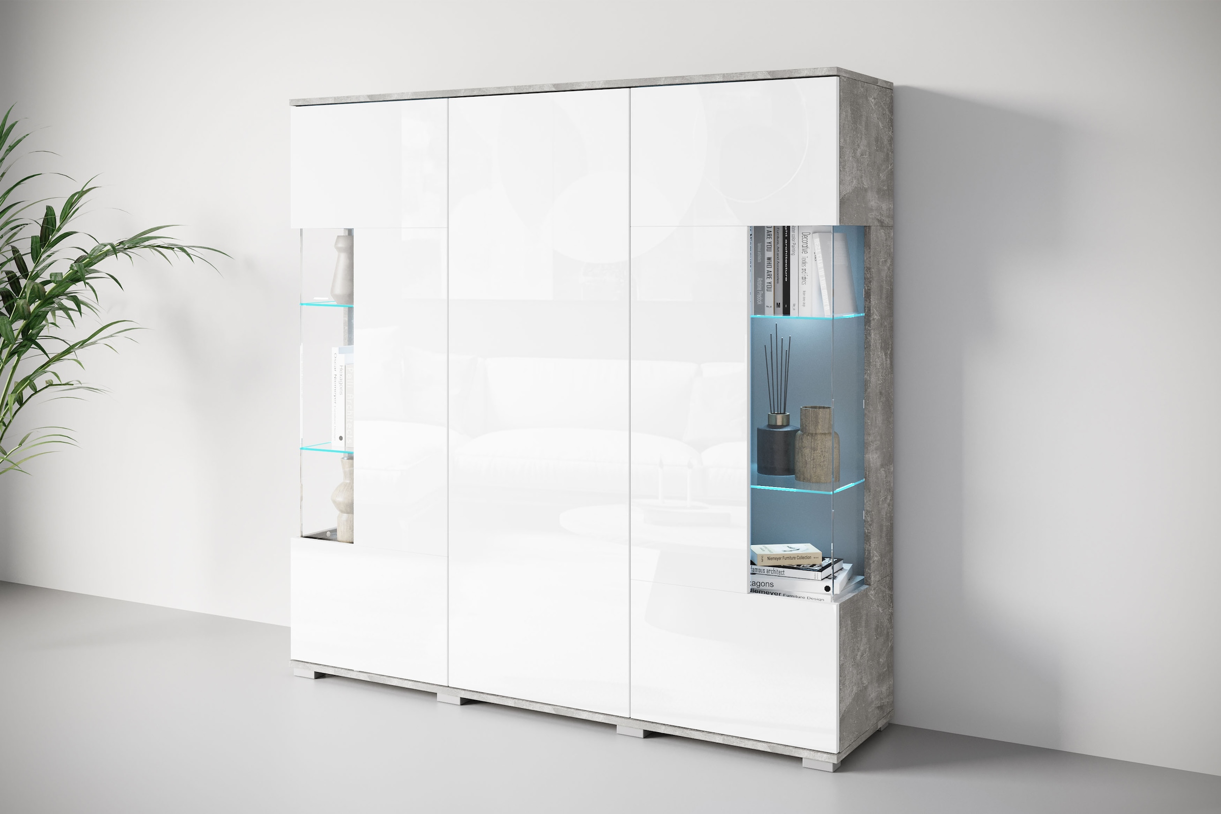 INOSIGN Highboard »Kenia«, (1 St.), Modernes Highboard, mit Glastüren, Breite 135 cm