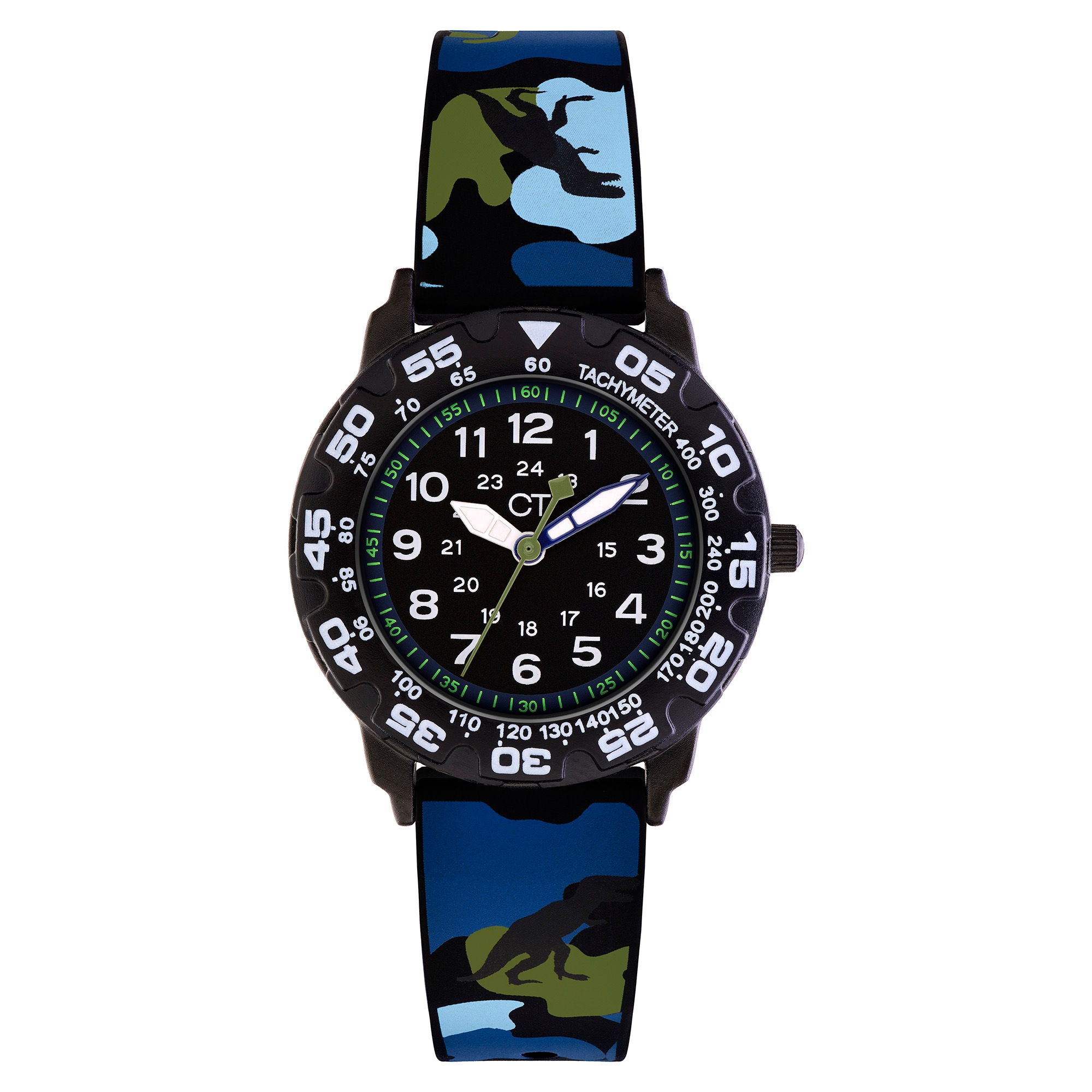 COOL TIME Kinder Quarzuhr "The Cool Dino Camouflage"schwarz, hellblau, blau, khaki, Armbanduhren, Armbanduhr, Silikonarmband, Kinderuhr, Junge, analog