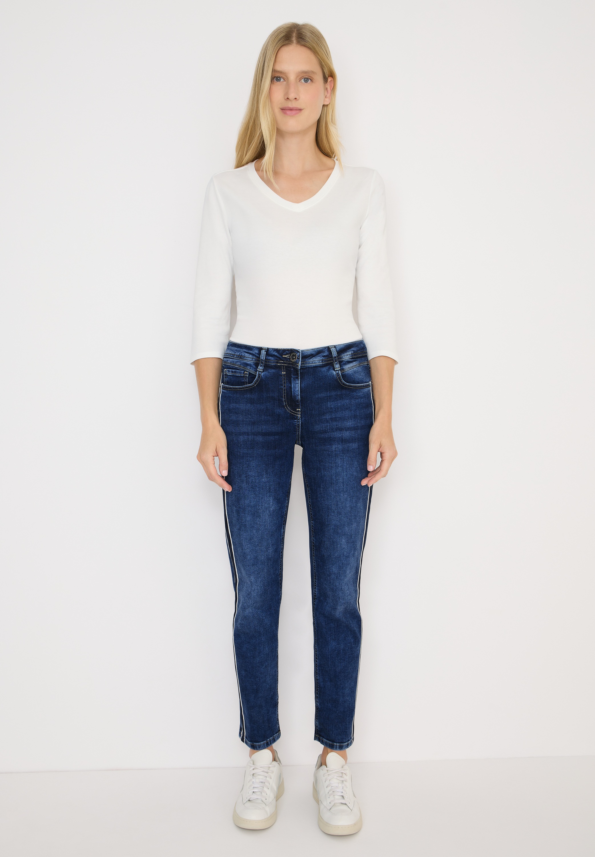 Slim-fit-Jeans CECIL, Damen, Gr. 29, Länge 30, mid blau used wash, Jeans, 89% Baumwolle, 8% Polyester, 3% Elasthan, unifarben, lang, Jeans Slim-fit-Jeans, High Waist 3