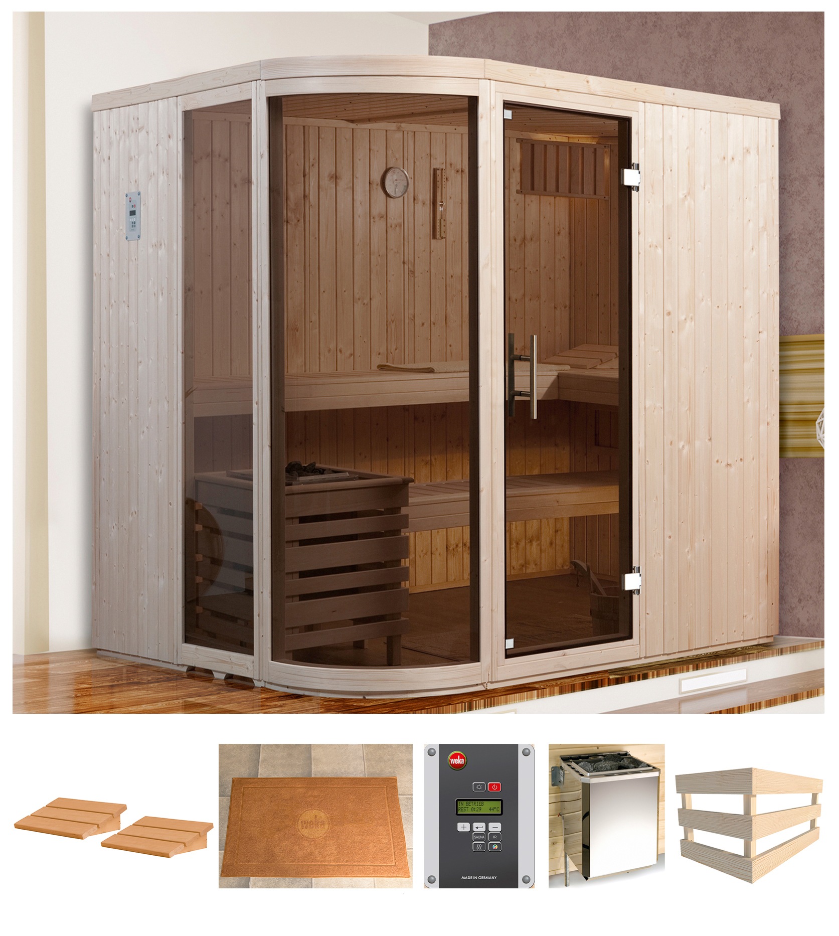 weka Sauna »Sara 1«, 7,5 kW Ofen mit ext. Steuerung