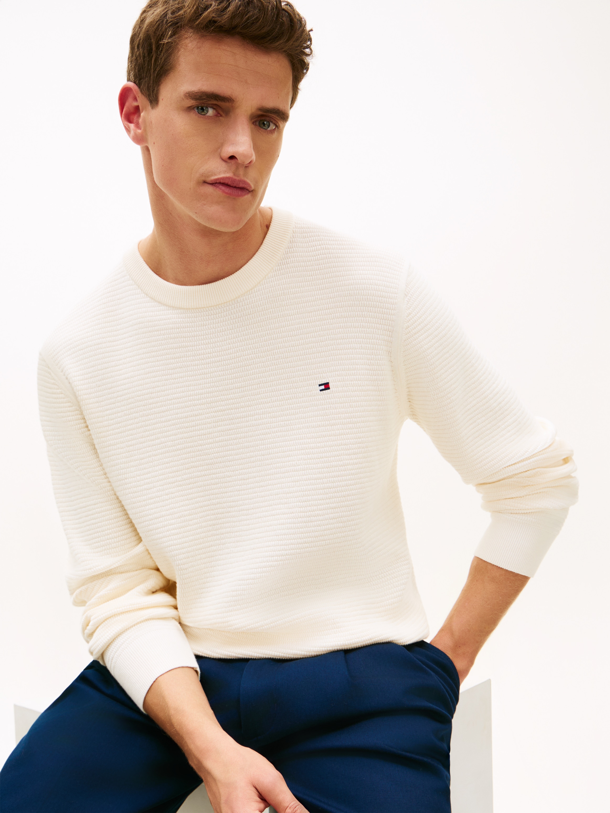 Tommy Hilfiger Strickpullover »SEASONAL STRUCTURE CREW NECK« strukturiert