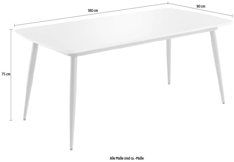 INTER-FURN Esstisch »Bozen«, (1 St.), 180 cm Breite x 90 cm Tiefe, Tischplatte Weiß Lack, Metallgestell