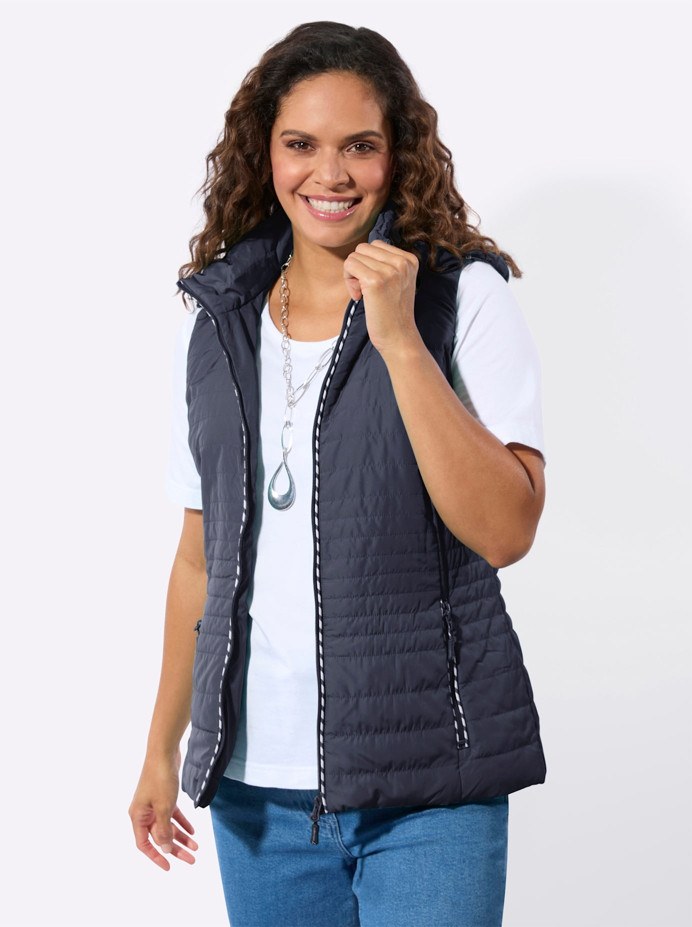 Steppweste CASUAL LOOKS, Damen, Gr. 46, marine, 100% Polyester, Wattierung:100% Polyester, unifarben, Westen Steppweste