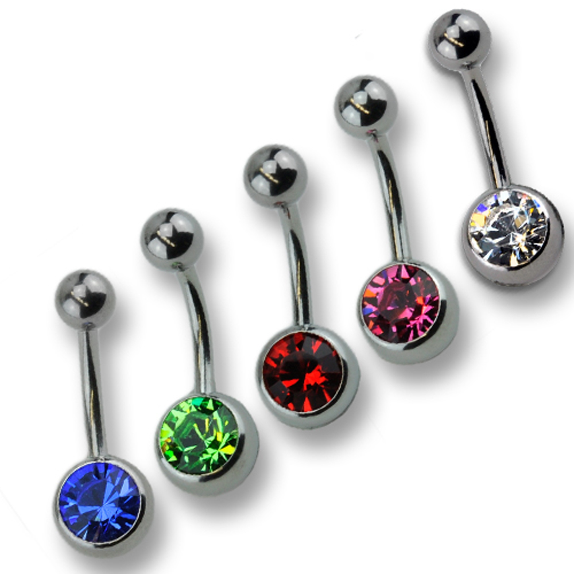 ZEEME Damen Bauchnabelpiercing "Set 5-teilig 316L CHS Swarovski Kristalle", bunt, Edelstahl, Piercings