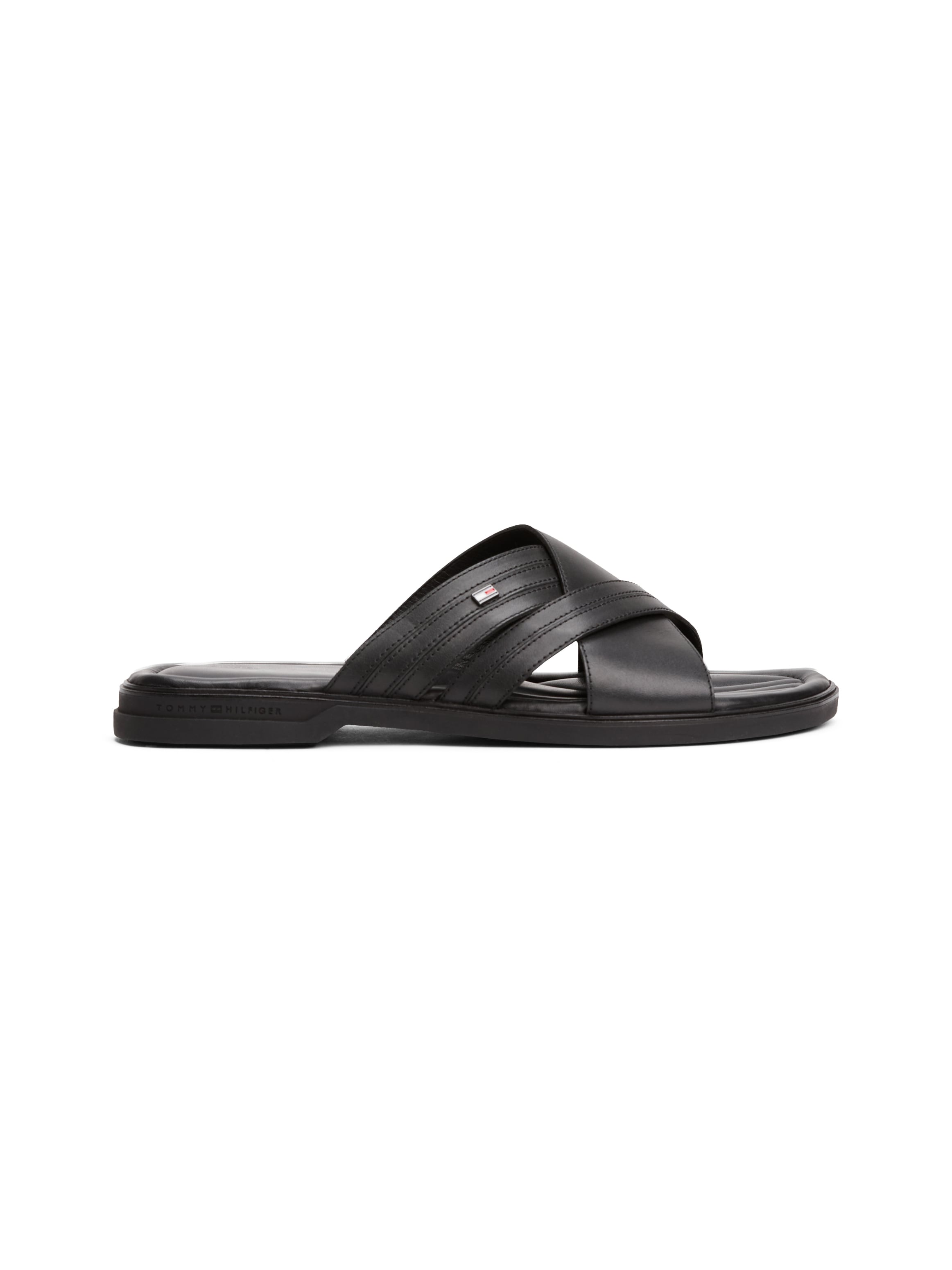 Tommy Hilfiger Pantolette »PREMIUM HILFIGER CC LTH SANDAL«, Blockabsatz, Sommmerschuh mit seitlicher Logoflag