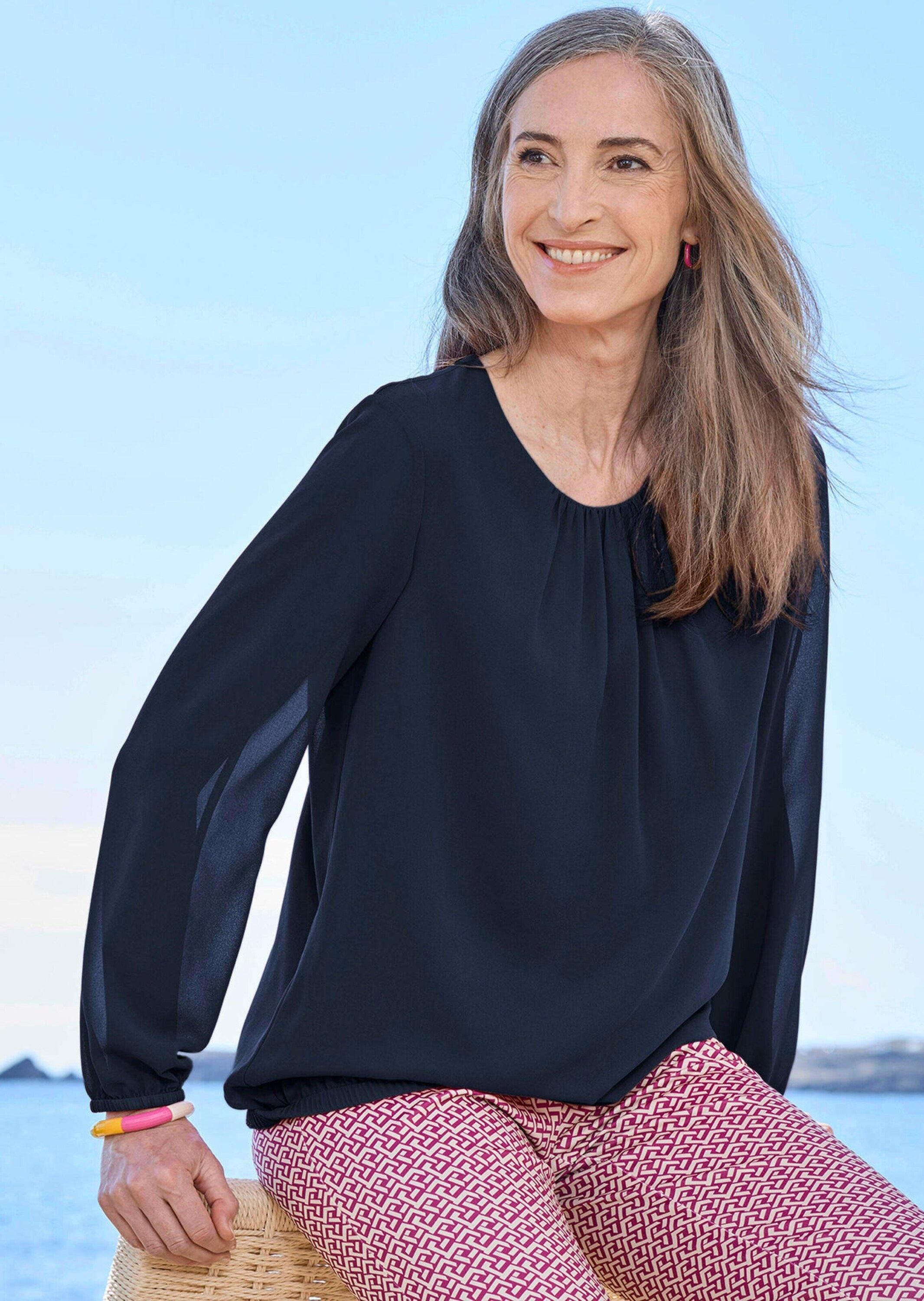 Goldner Classic Chiffon Blouse Navy Size 50 3