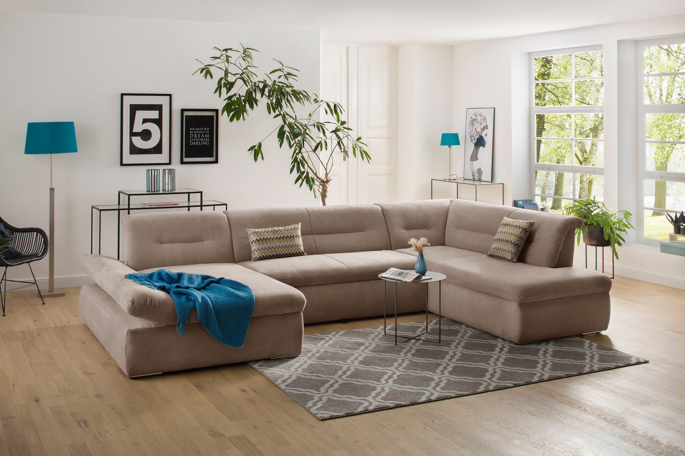 Home affaire Wohnlandschaft "Avesa U-Form" Wahlweise mit Armteilverstellung günstig online kaufen