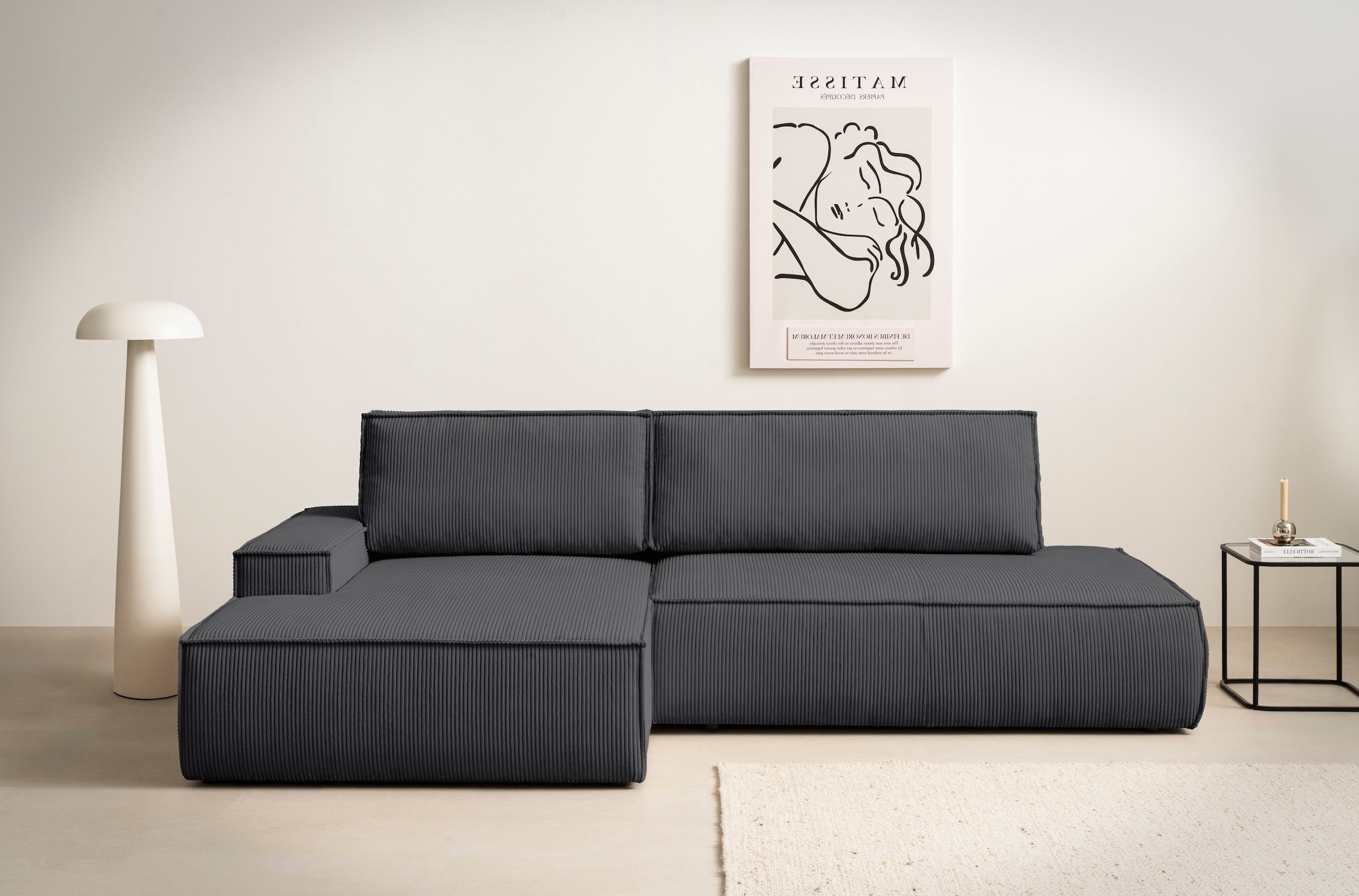 Home affaire Ecksofa "SHERWOOD, Schlafsofa in L-Form offen (275cm), Cord, L günstig online kaufen