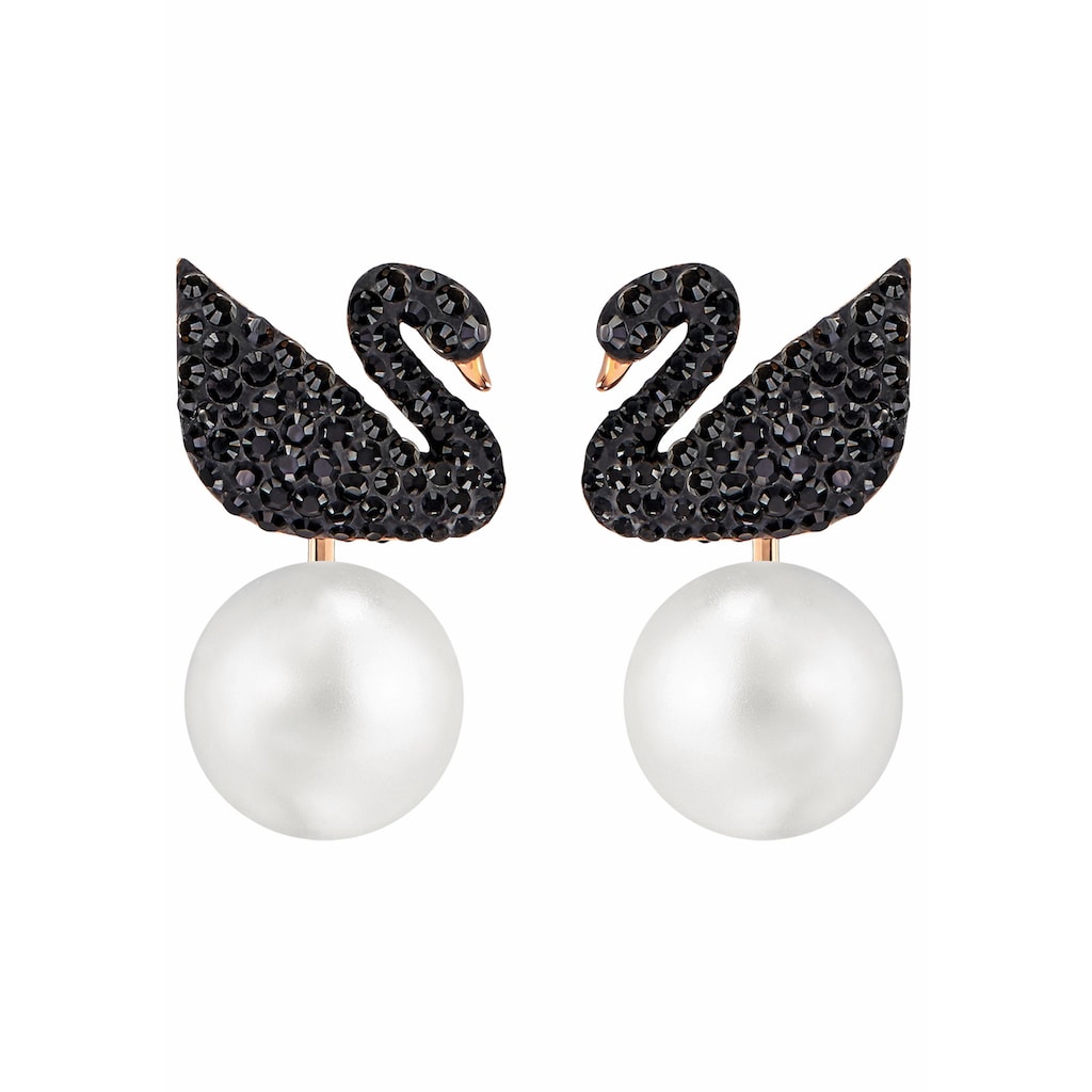 Swarovski Paar Ohrstecker »ICONIC SWAN JACKETS, SCHWARZ, ROSÈ VERGOLDUNG, 5193949«, mit Swarovski® Kristall - mit Swarovski® Perle