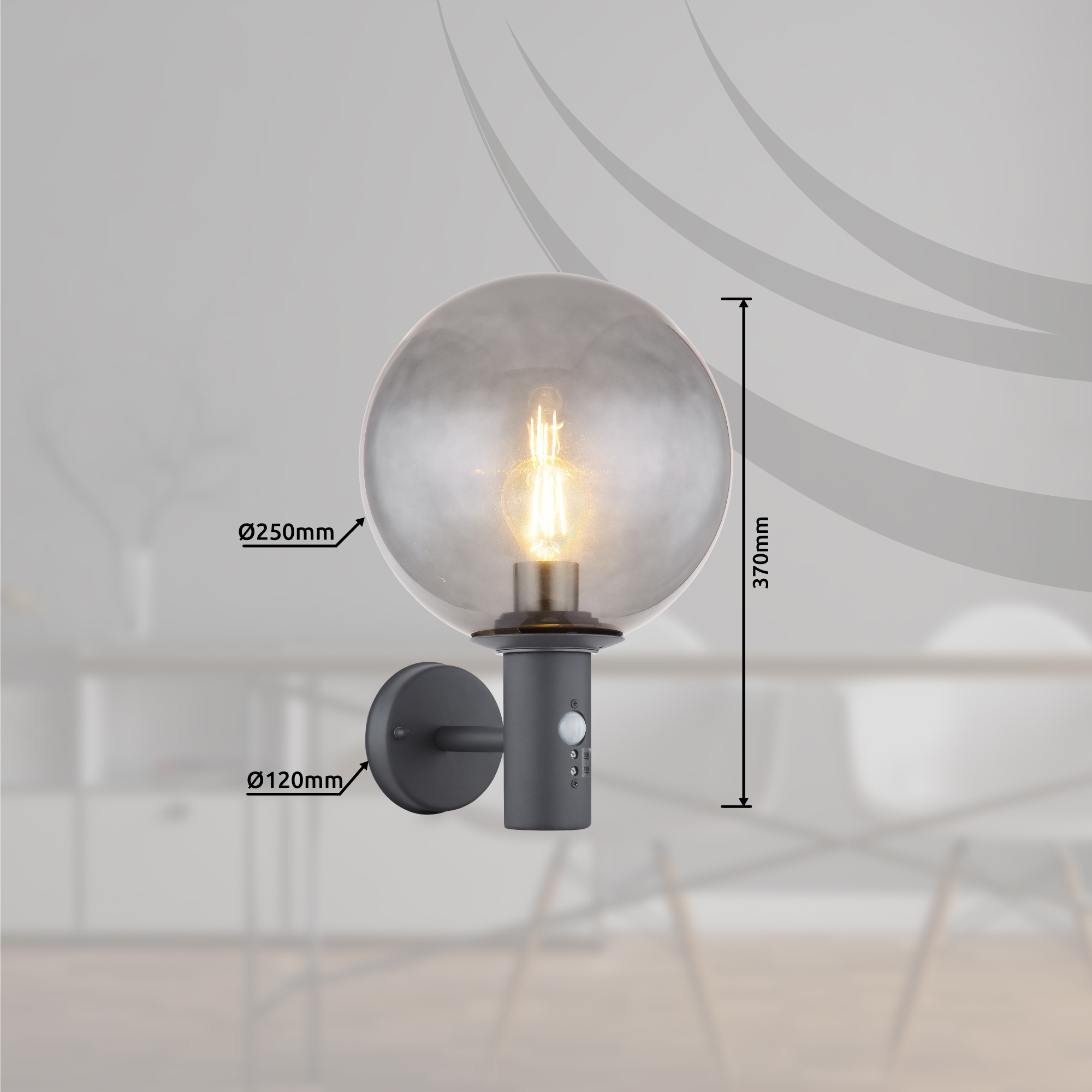 GLOBO LIGHTING Außen-Wandleuchte »HEDWIG« E27 1 Stk. Außenleuchte Edelstahl/Anthrazit, Glas, Sensor, IP44, E27