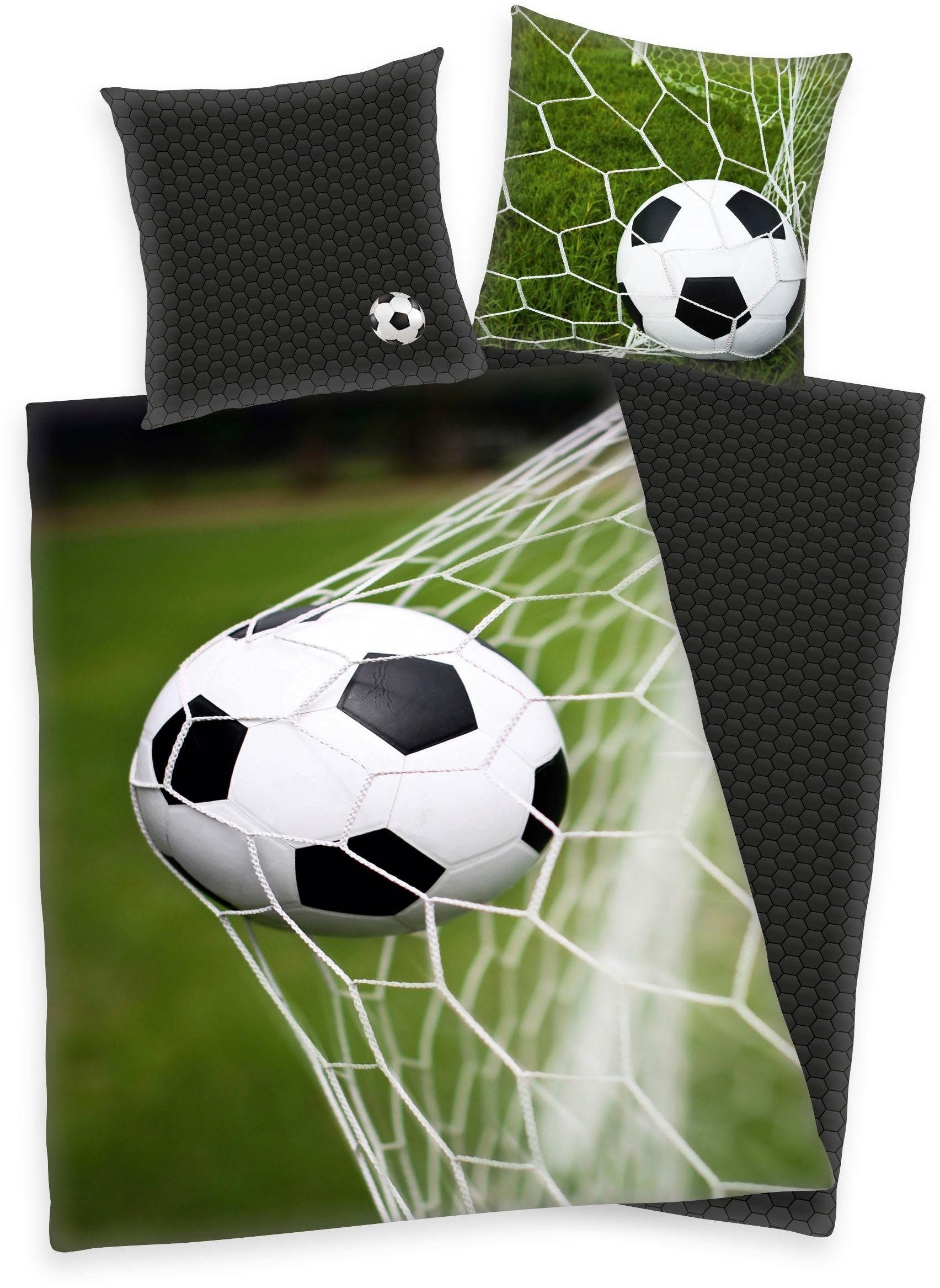 Wendebettwäsche »Fußball«, (2 tlg.), mit Ball im Netz