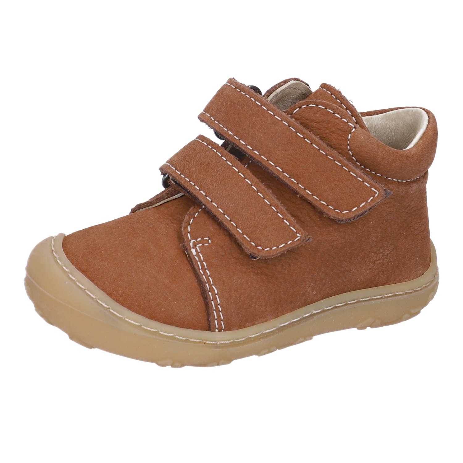 Lauflernschuh PEPINO BY RICOSTA "CHRISY W WMS: Weit", Baby, Gr. 24, curryfarben, Leder, Schuhe Lauflernschuh, Klettschuh, herausnehmb. Innensohle, Größenschablone zum Download