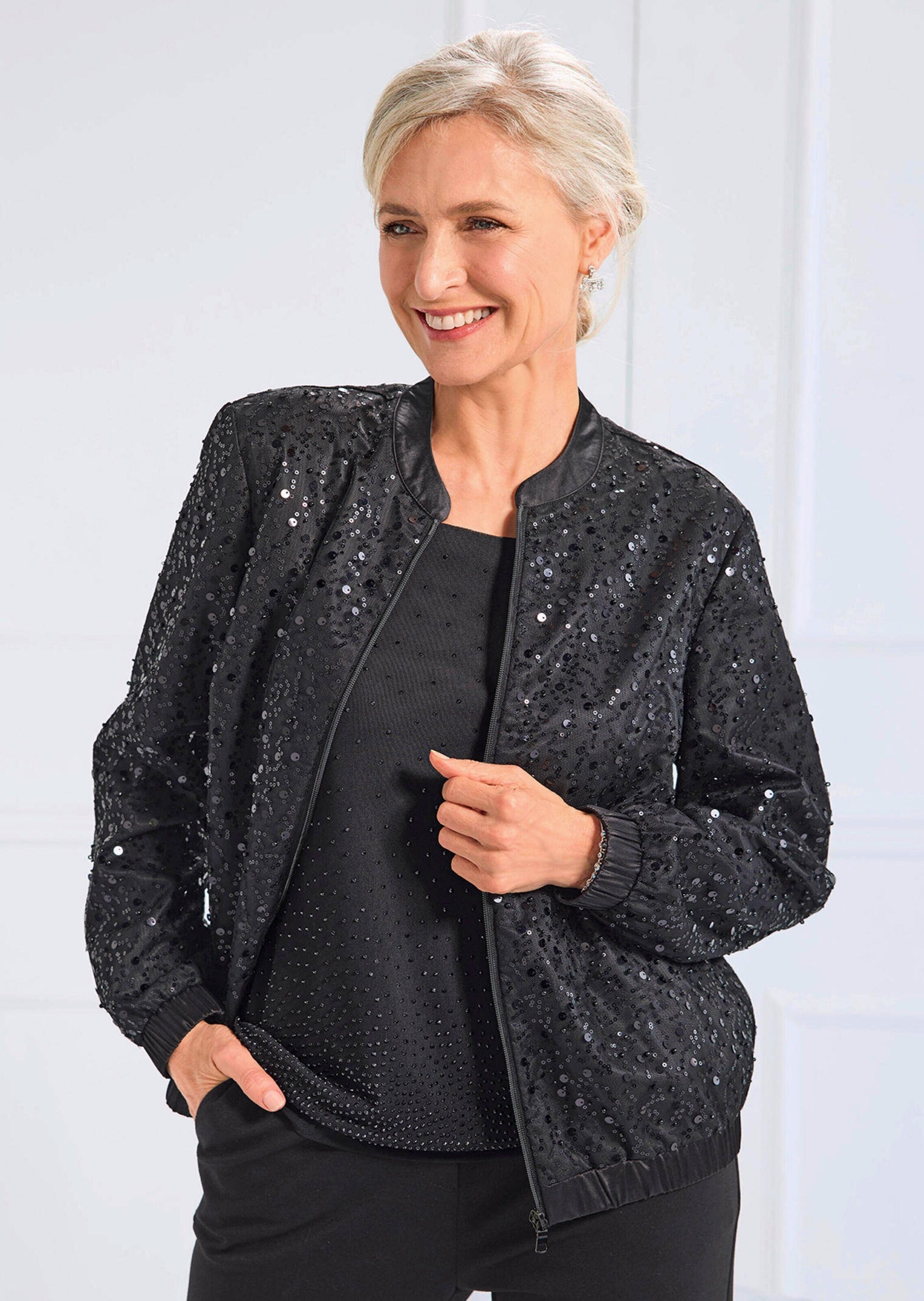 GOLDNER Kurzjacke »Kurzgröße Eleganter Blouson mit Perlen und Pailletten«