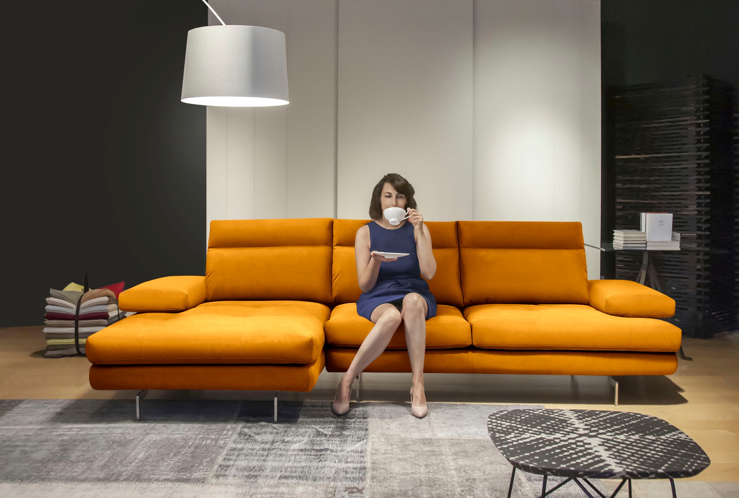 CALIA ITALIA Ecksofa »Toby Wing, L-Form, Designsofa mit sensationellem Sitzkomfort«, inklusive Sitztiefenverstellung, Füße in chrom glänzend