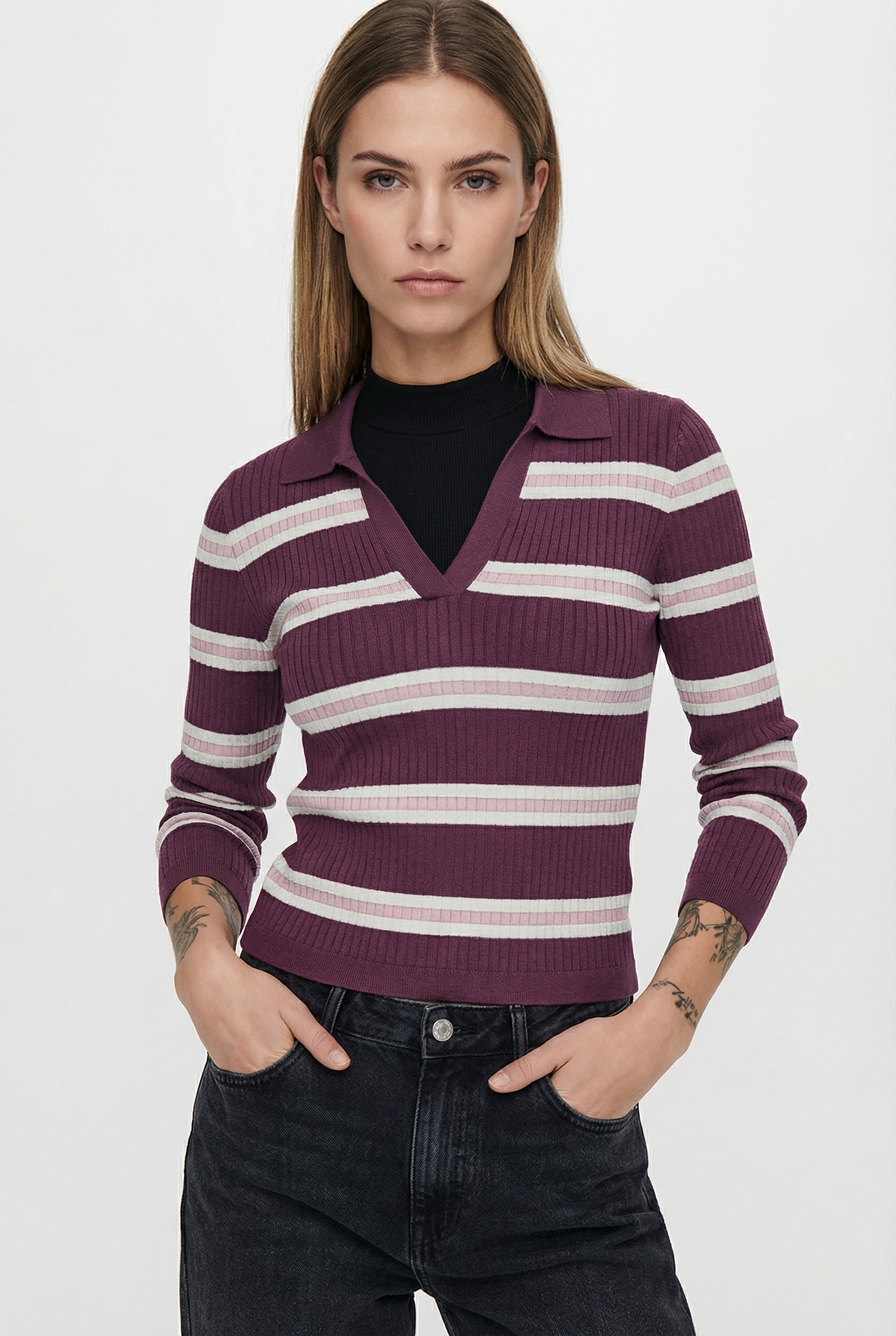 ONLY Polokragenpullover "ONLKAYA LIFE LS STRIPE POLO NOOS KNT" günstig online kaufen