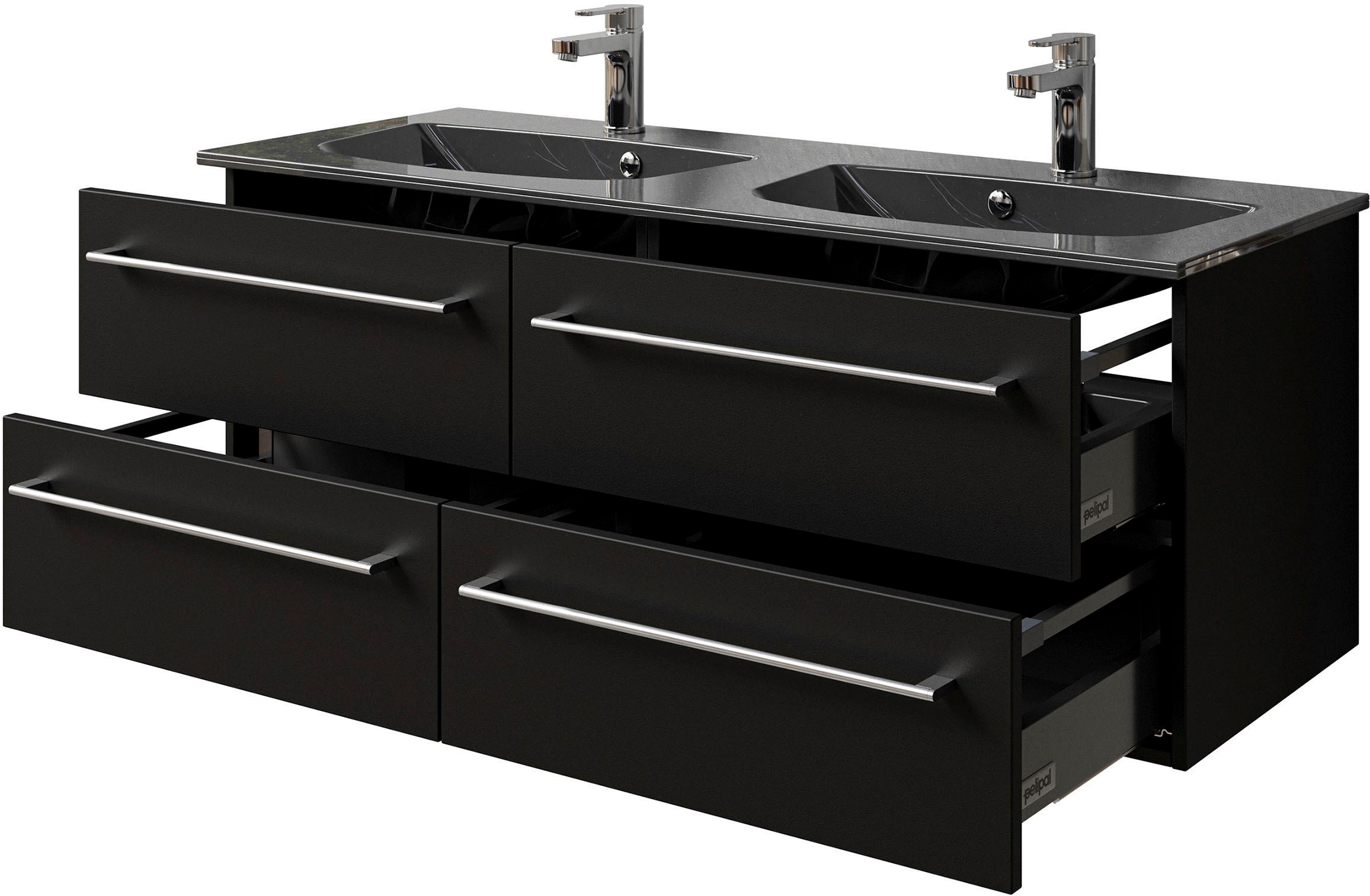 Saphir Waschtisch »Serie 6025 Mineralmarmor-Waschtisch mit Unterschrank, 132 cm breit«, Doppel-Waschplatz mit 4 Schubladen, hängend, verschiedene Ausführungen