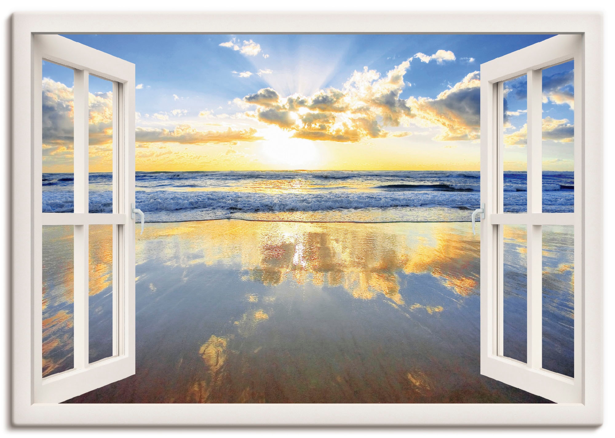 Artland Wandbild »Fensterblick Sonnenaufgang kaufen versch. | Wandaufkleber BAUR in als Poster Ozean«, Fensterblick, Leinwandbild, (1 Größen St.), oder