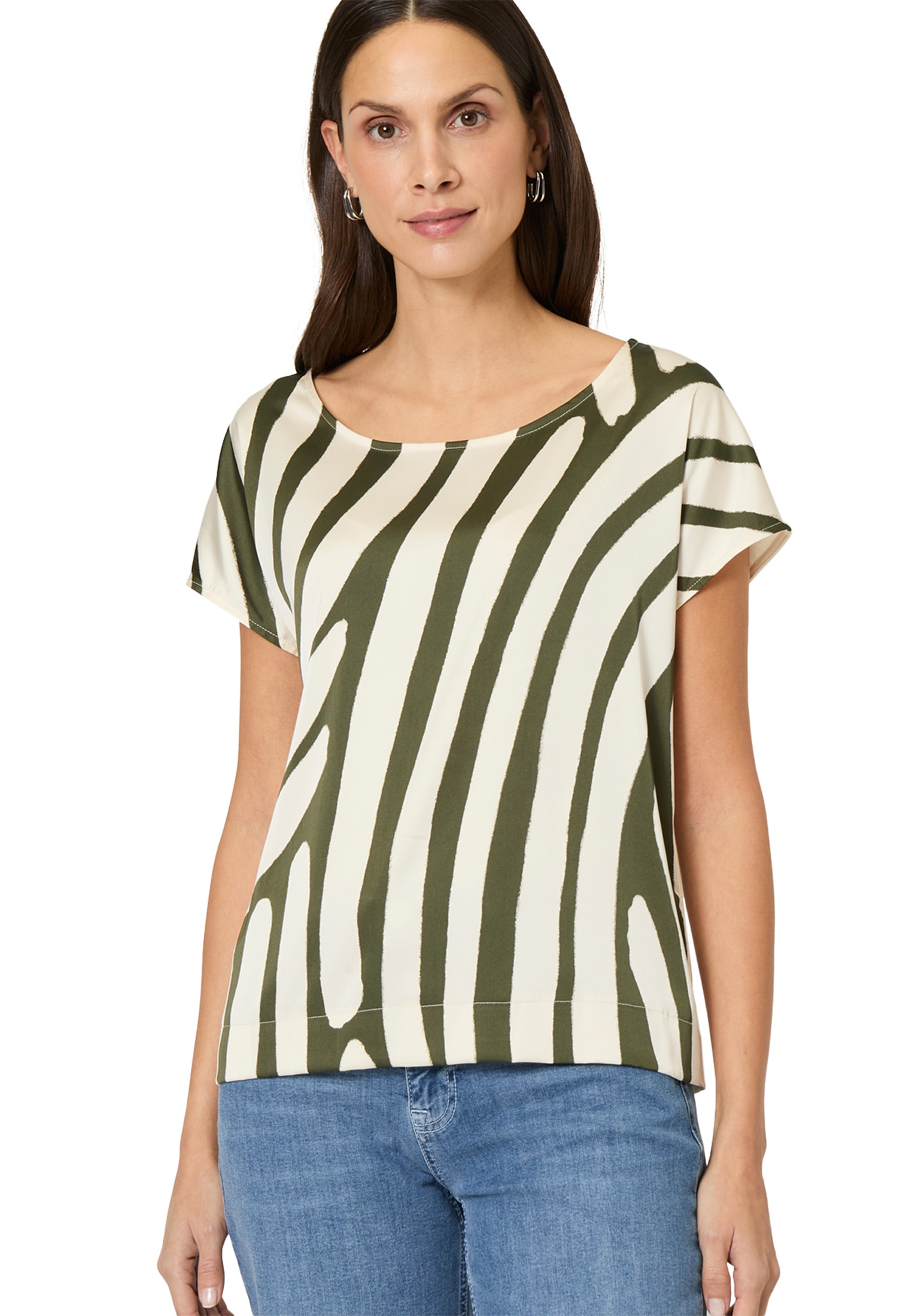 Zero Kurzarmshirt "zero Damen Satinshirt mit Print", (1 tlg.), Plain/ohne D günstig online kaufen