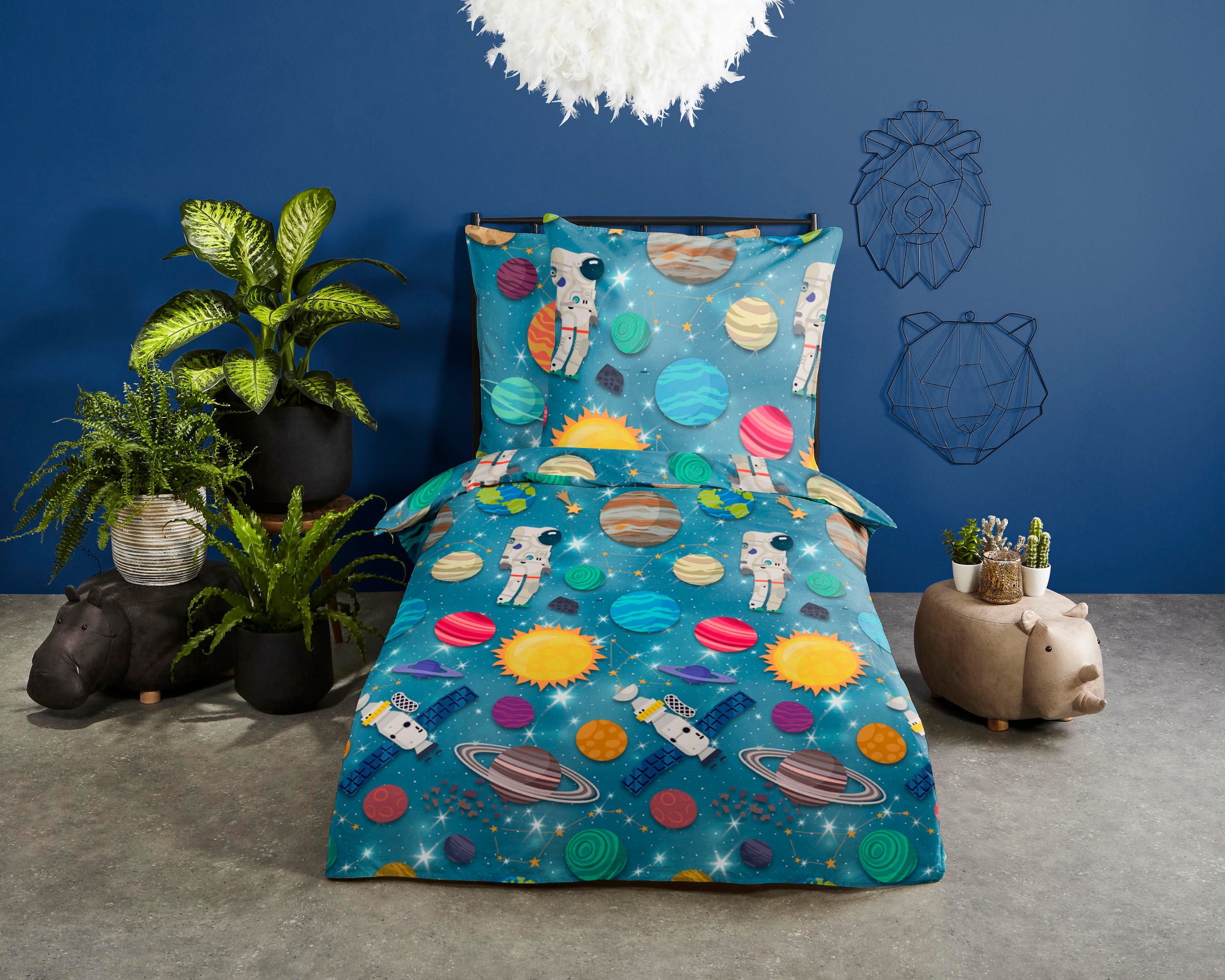 good morning Kinderbettwäsche "Spaceworld Blues" 2 Stk. tlg. Biber, 135x200 günstig online kaufen