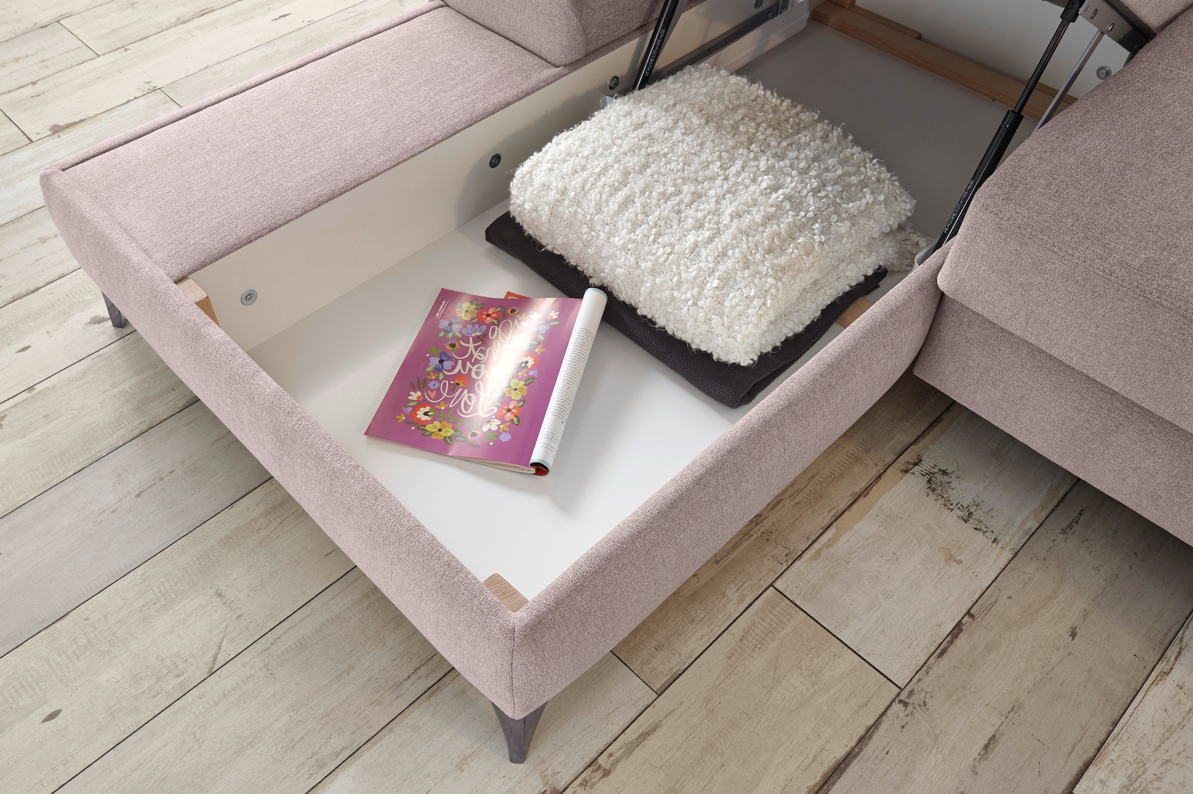 ED EXCITING DESIGN Ecksofa »Auckland L-Form mit Bettfunktion, Bettkasten«, Armteilverstellung, Kopfstützen & 2 Nierenkissen