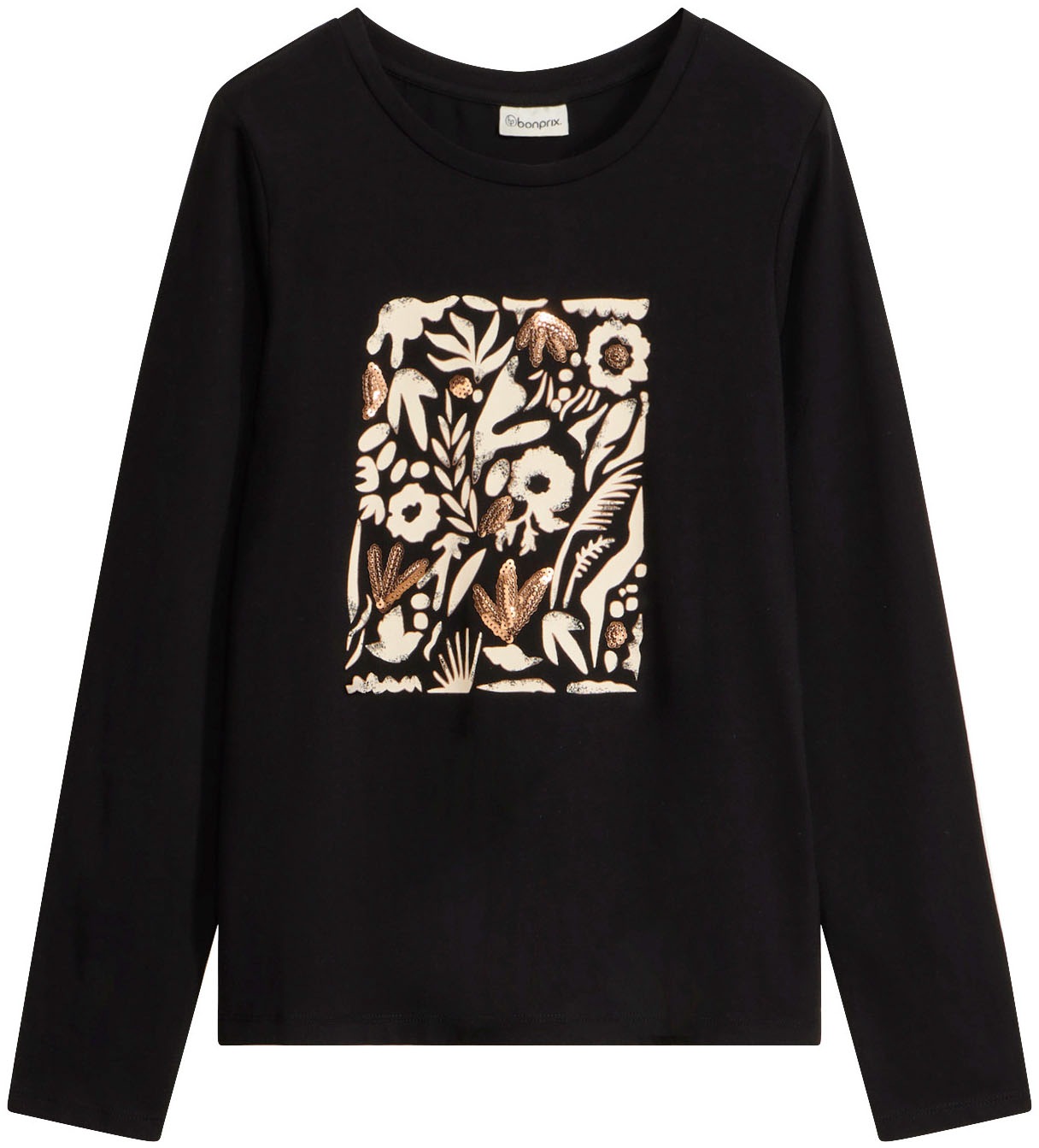 bonprix Langarmshirt Slim fit, Langarm, Druck mit Pailletten, für Frühling und Sommer