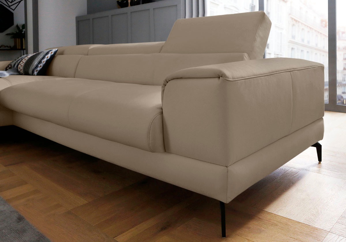 W.SCHILLIG Ecksofa »piedroo, Designsofa mit tollem Sitzkomfort, bequem, L-Form«, Kopfteilverstellung, wahlweise mit Sitztiefenverstellung, Breite 343cm