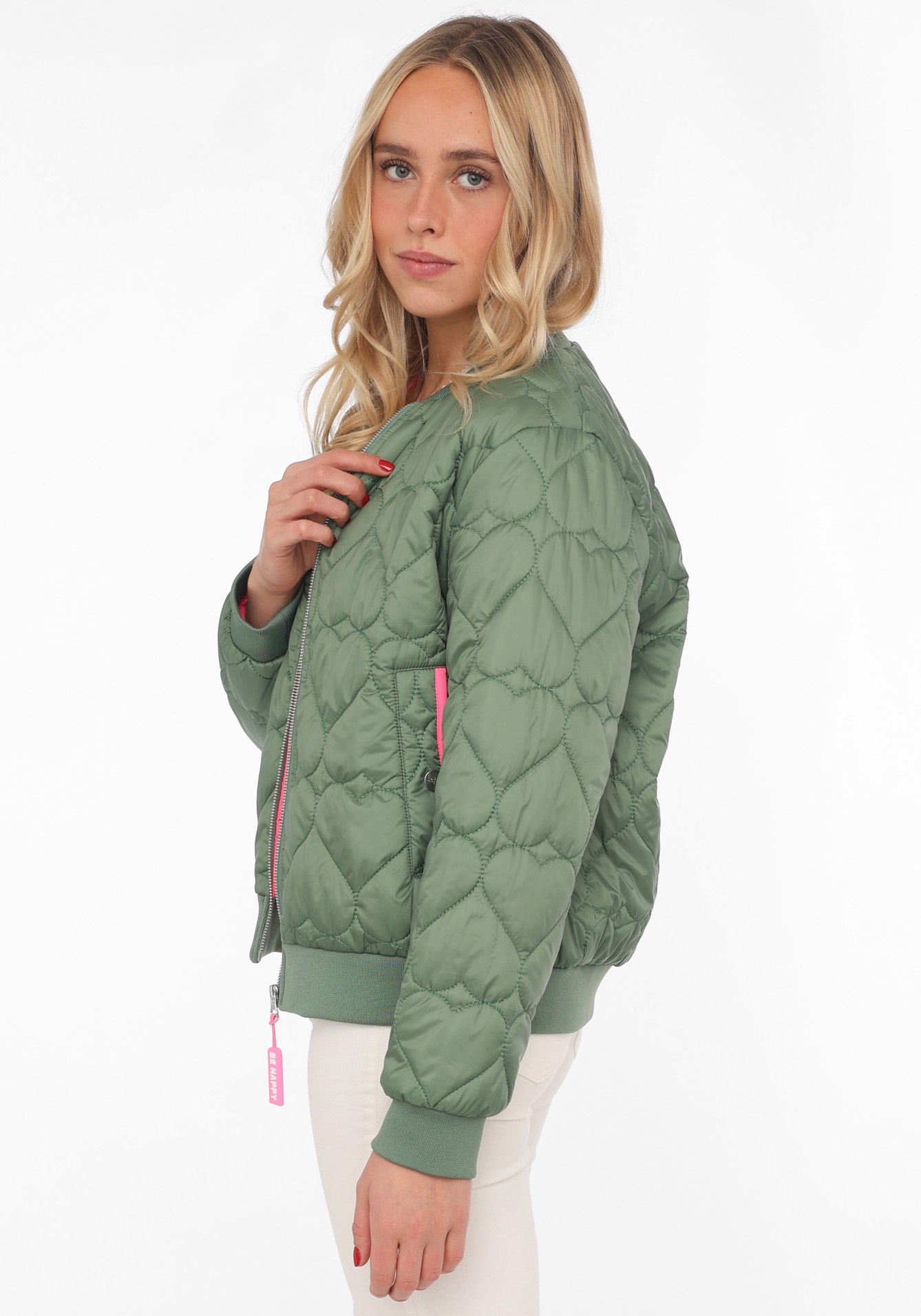 Zwillingsherz Bomberjacke ""Be Happy"" ohne Kapuze modisch, Kontrastdetails günstig online kaufen