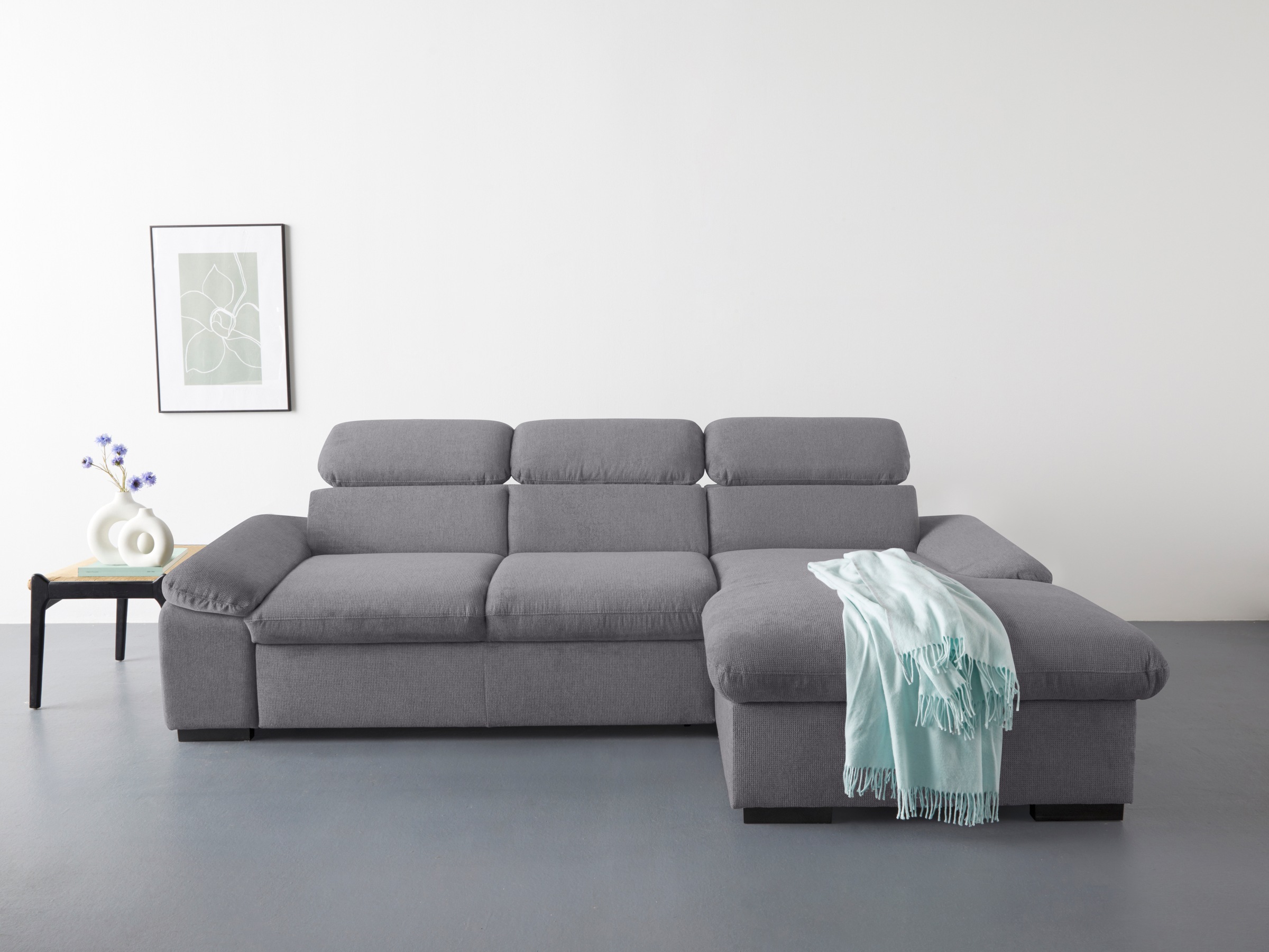 COTTA Ecksofa »Lola L-Form«, (Set, mit Hocker), mit Hocker & Kopfteilfunktion, wahlw. Bett- und Armteilfunktion