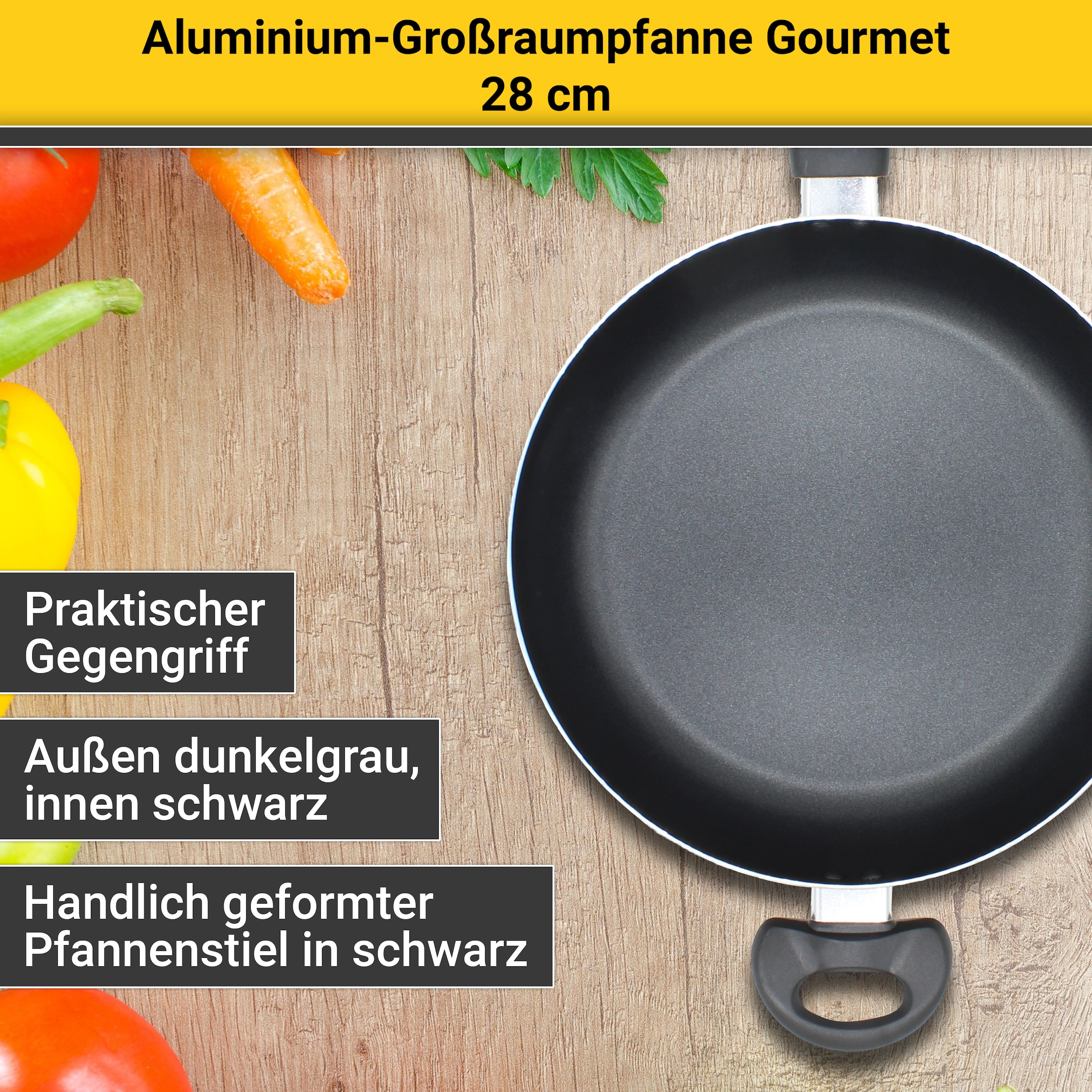 Krüger Bratpfanne »Aluminium Großraumpfanne Gourmet, 28 cm«, Aluminium, (1 tlg.), für Induktions-Kochfelder geeignet