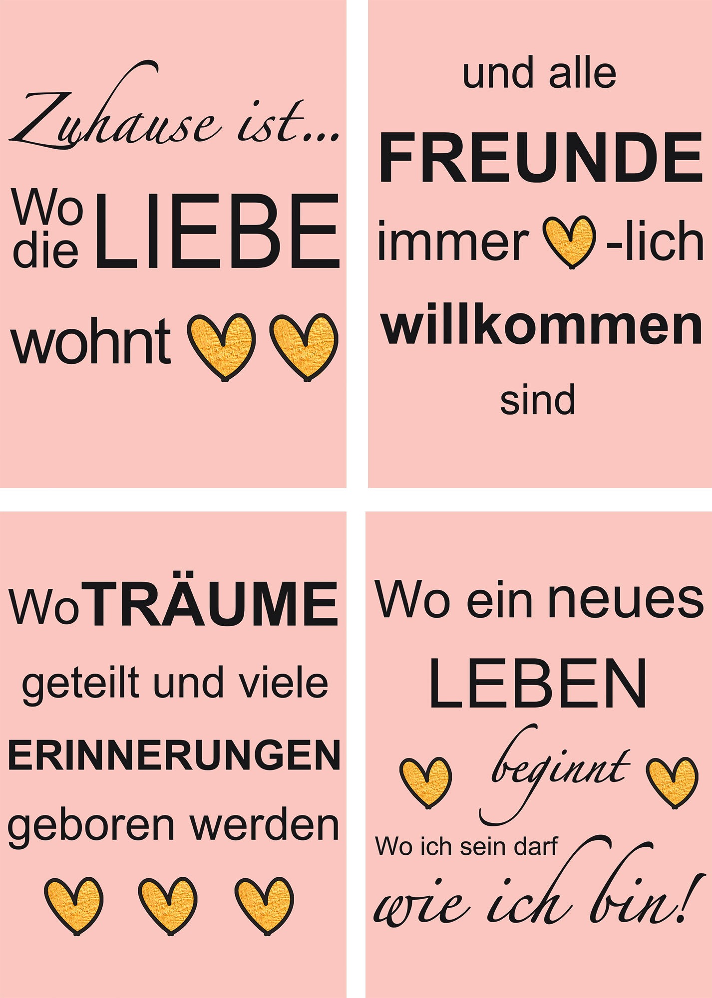 Artland Poster "Wo die Liebe wohnt", Sprüche & Texte, (4 St.), Poster, Wandbild, Bild, Wandposter