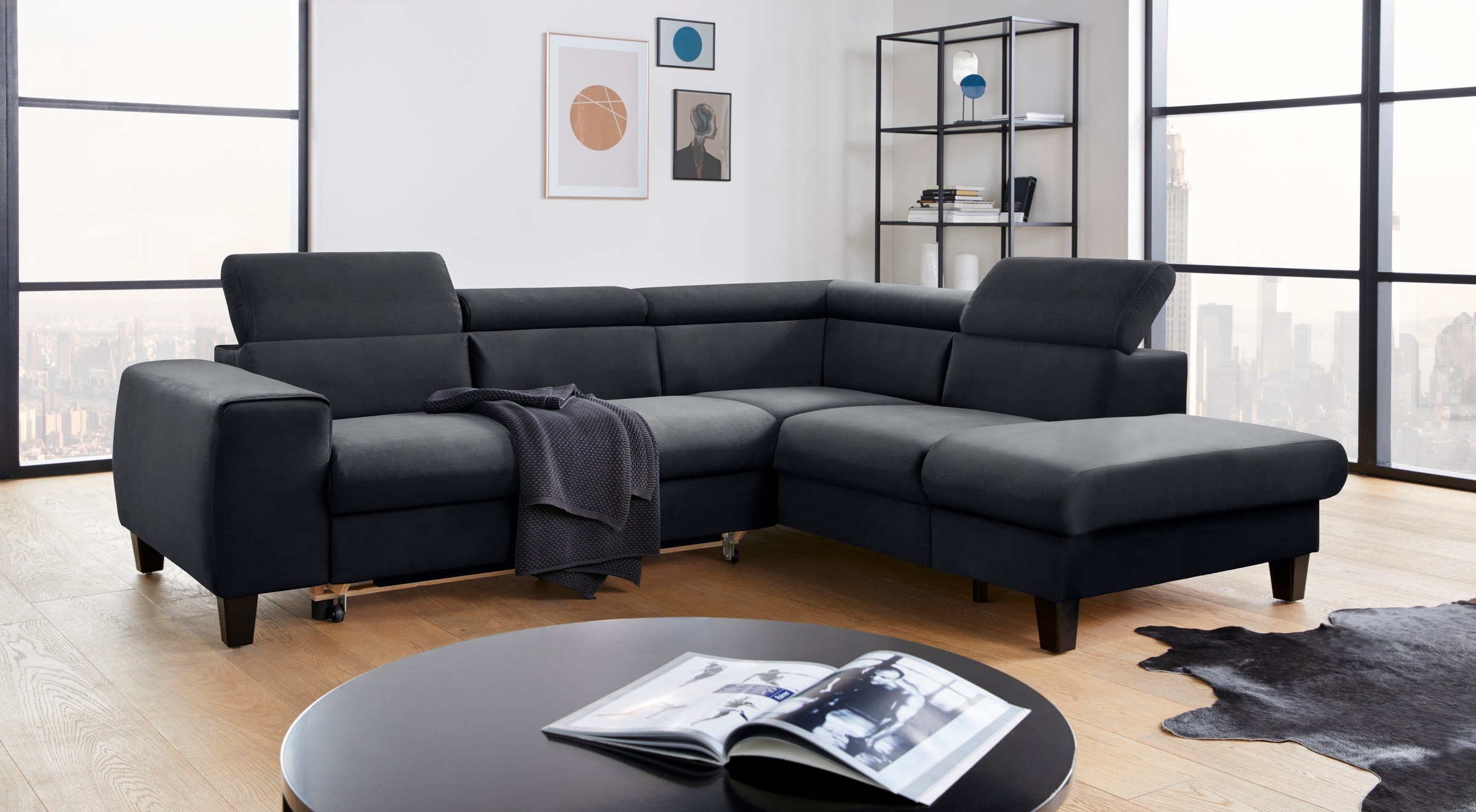 COTTA Polstergarnitur »Morven«, (Set), Set: bestehend aus Ecksofa und Hocker, Kopfteilverstellung