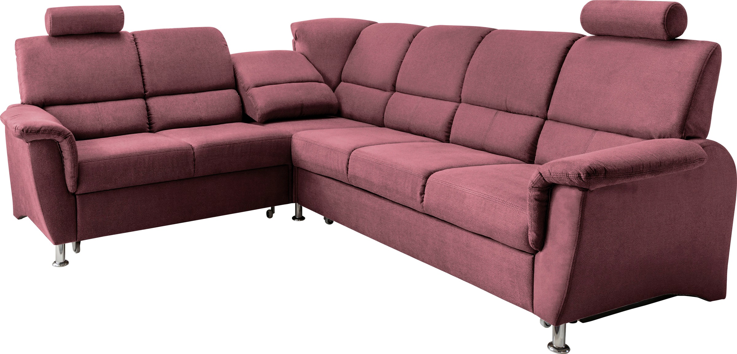 Home affaire Ecksofa »Pisa L-Form, mit Schlaffunktion, Stauraum, 2x höhenverstellbare«, Kopfstützen und Relaxfunktion im Eckelement