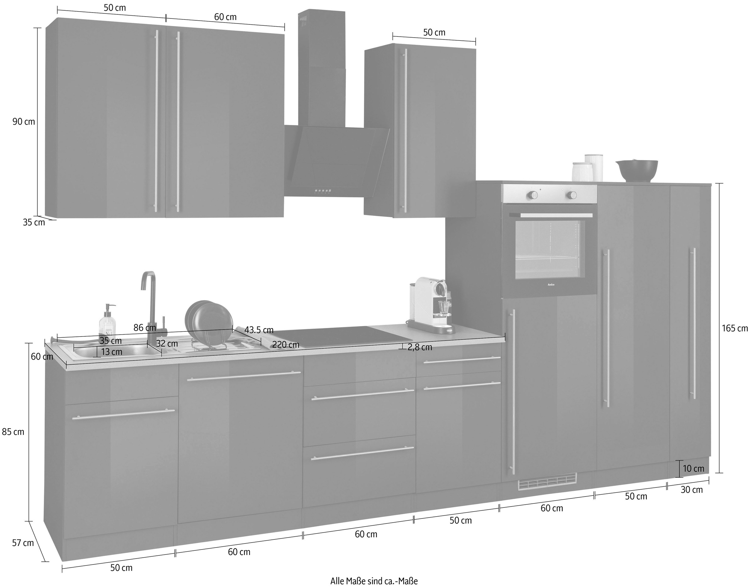 wiho Küchen Küchenzeile »Chicago«, mit E-Geräten, Breite 360 cm