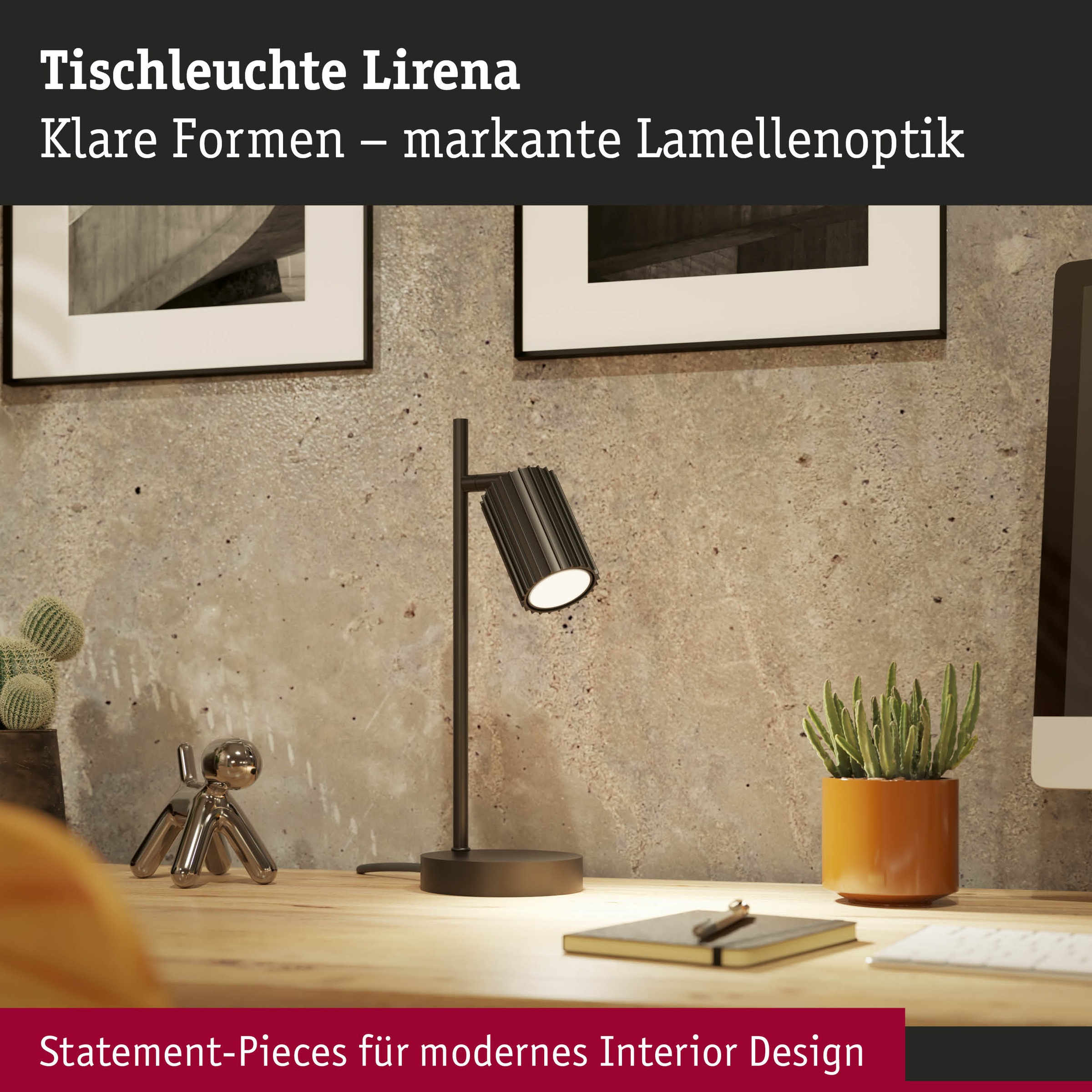 Paulmann Tischleuchte »Lirena max 1x7W GU10 Schwarz  230V Metall« GU10 1 Stk. markante Lamellenstruktur