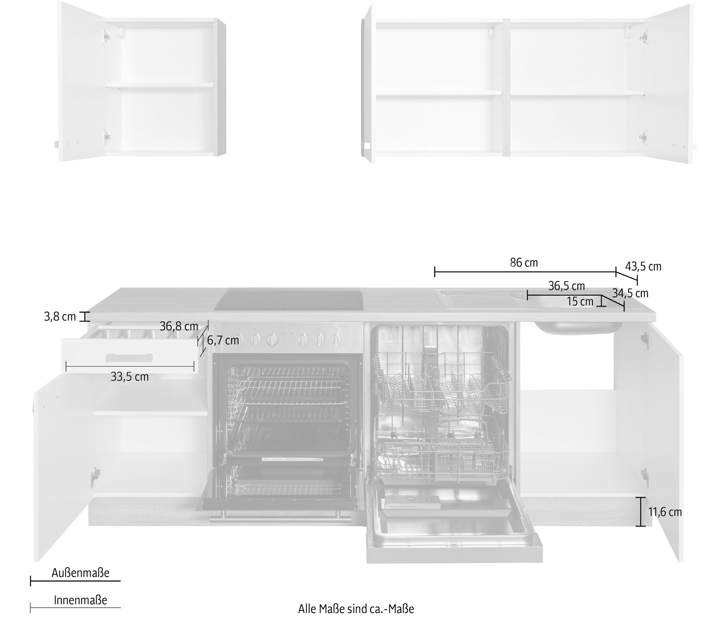 OPTIFIT Küchenzeile »Leer«, | bestellen mit Breite 210 cm, Hanseatic-E-Geräten BAUR