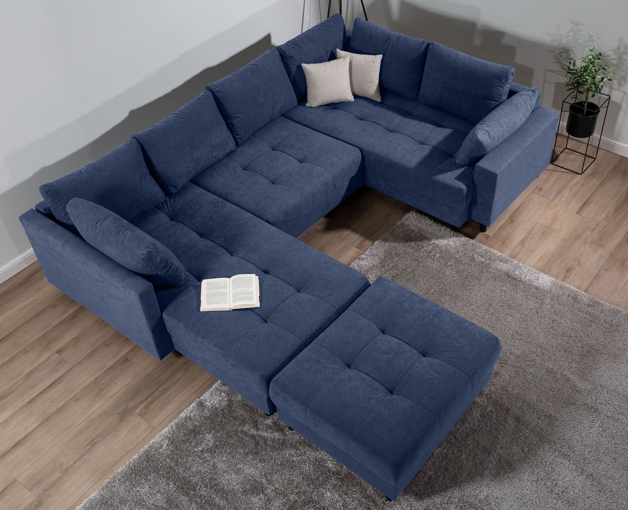Home affaire Wohnlandschaft »Toni U-Form mit Armlehne«, inkl. Hocker und Zierkissen in abgesetzter Farbe, mit Bonnelfederkern
