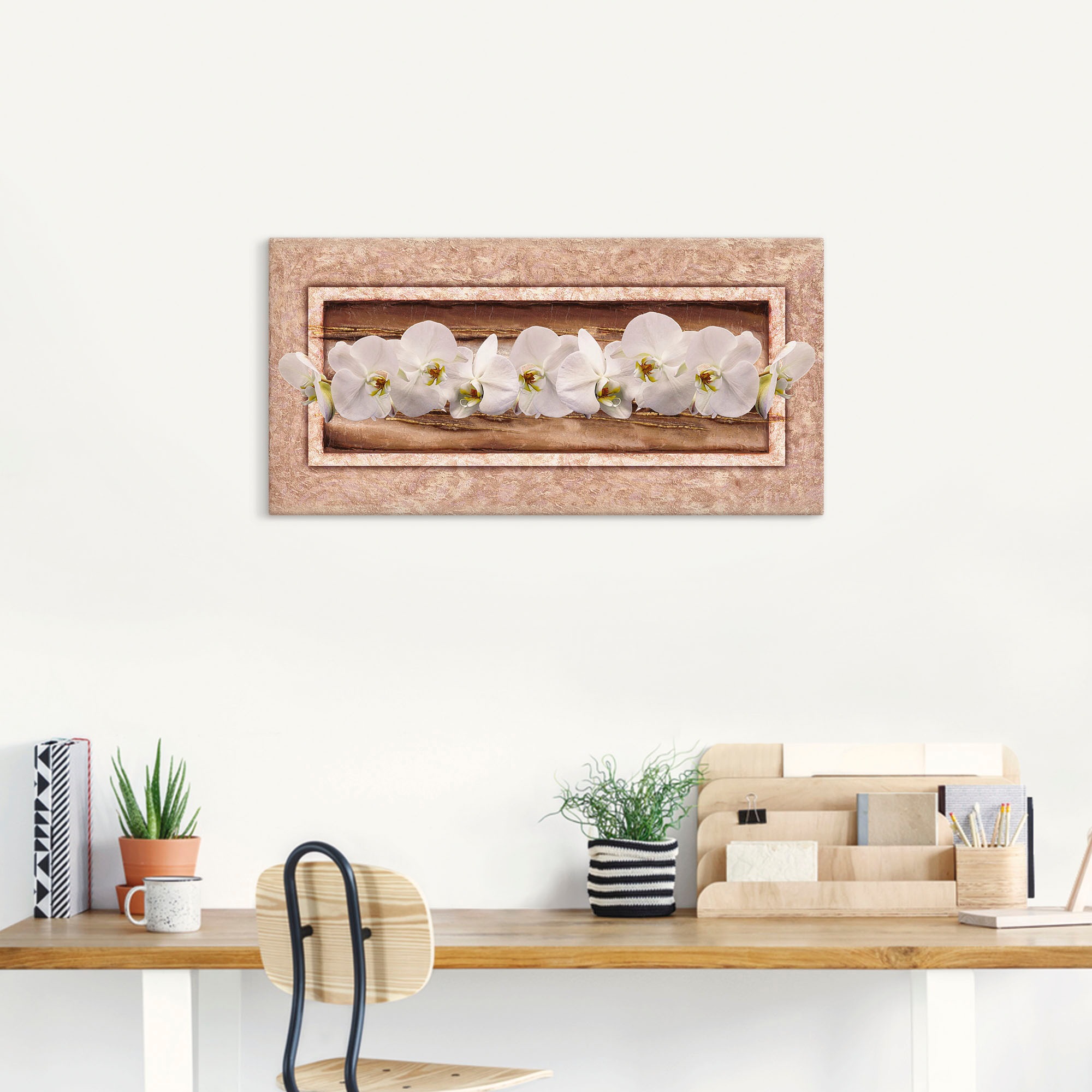 Artland "Weiße Orchideen braun gold" Blumen 1 Stk. tlg. auf Holzrahmen gesp günstig online kaufen